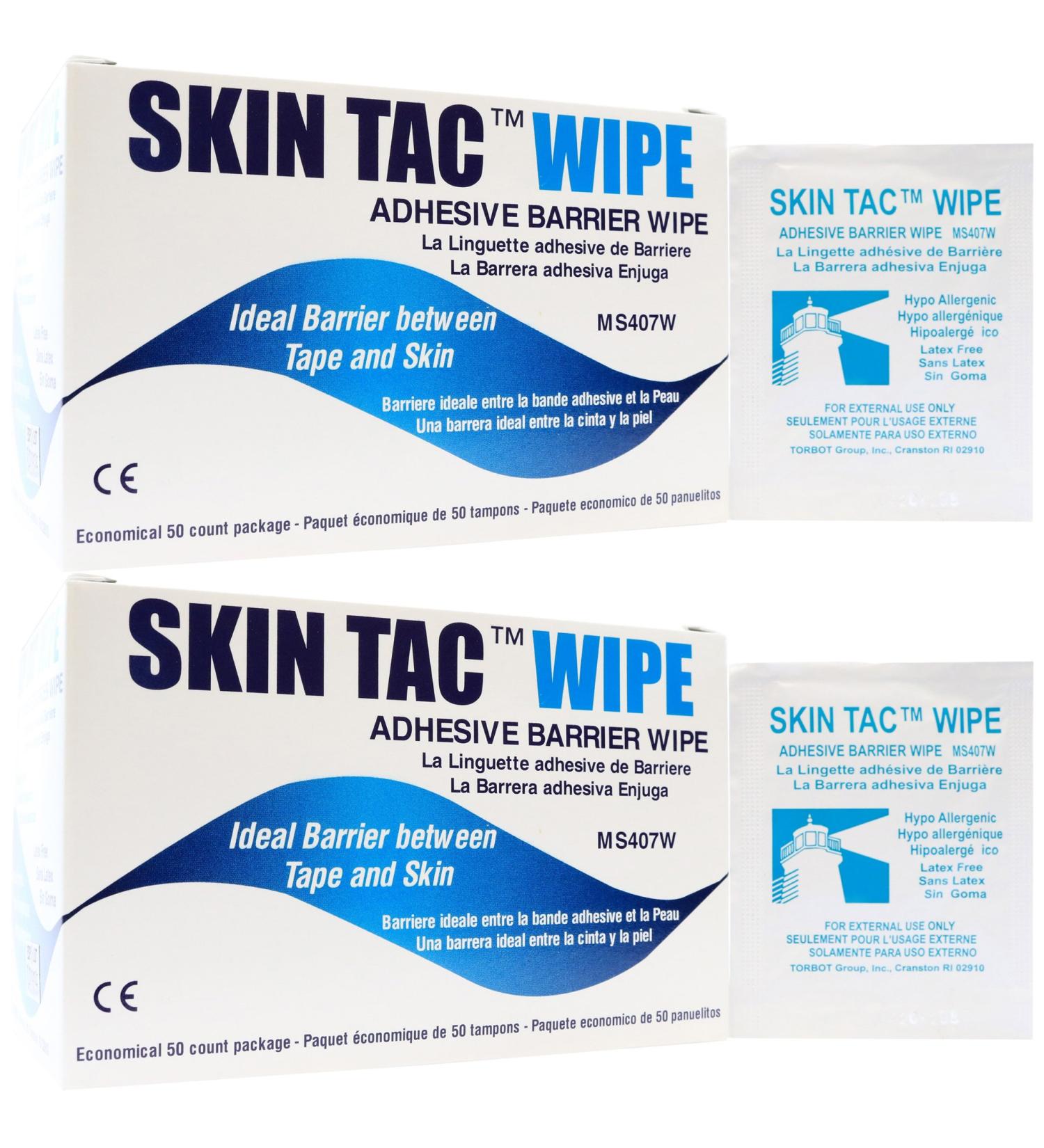 Skin Tac Adhesive Barrier Wipes - 50 ct Per Box - Pack of 2 Boxes