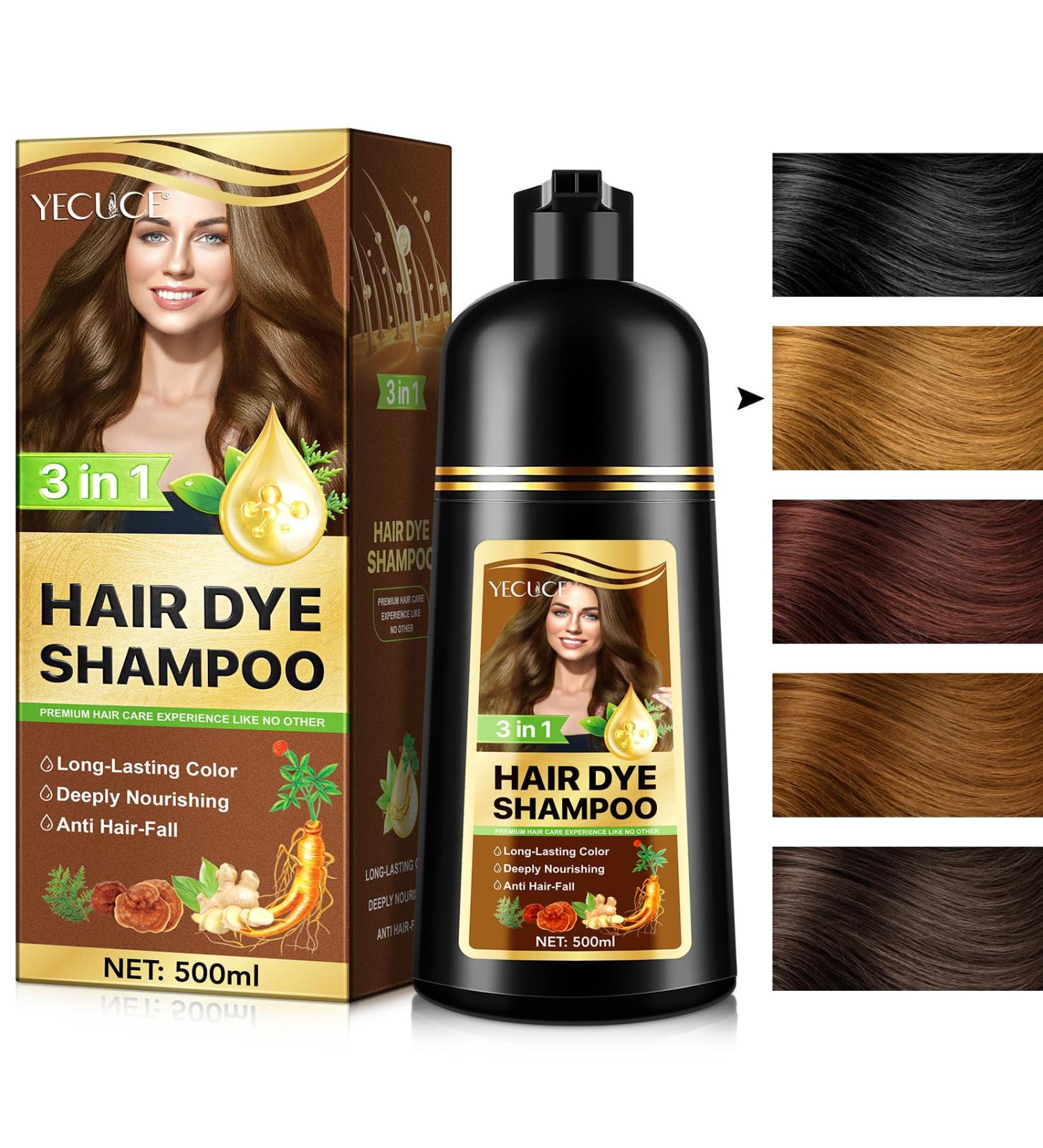  CCKULOOB 3-in-1 Colouring Shampoo with Herbal Extracts Natural Grey Hair Coverage Hair Colour Shampoo for Dry Hair Long Lasting 500 ml (Brown) - Buy Online on GoSupps.com