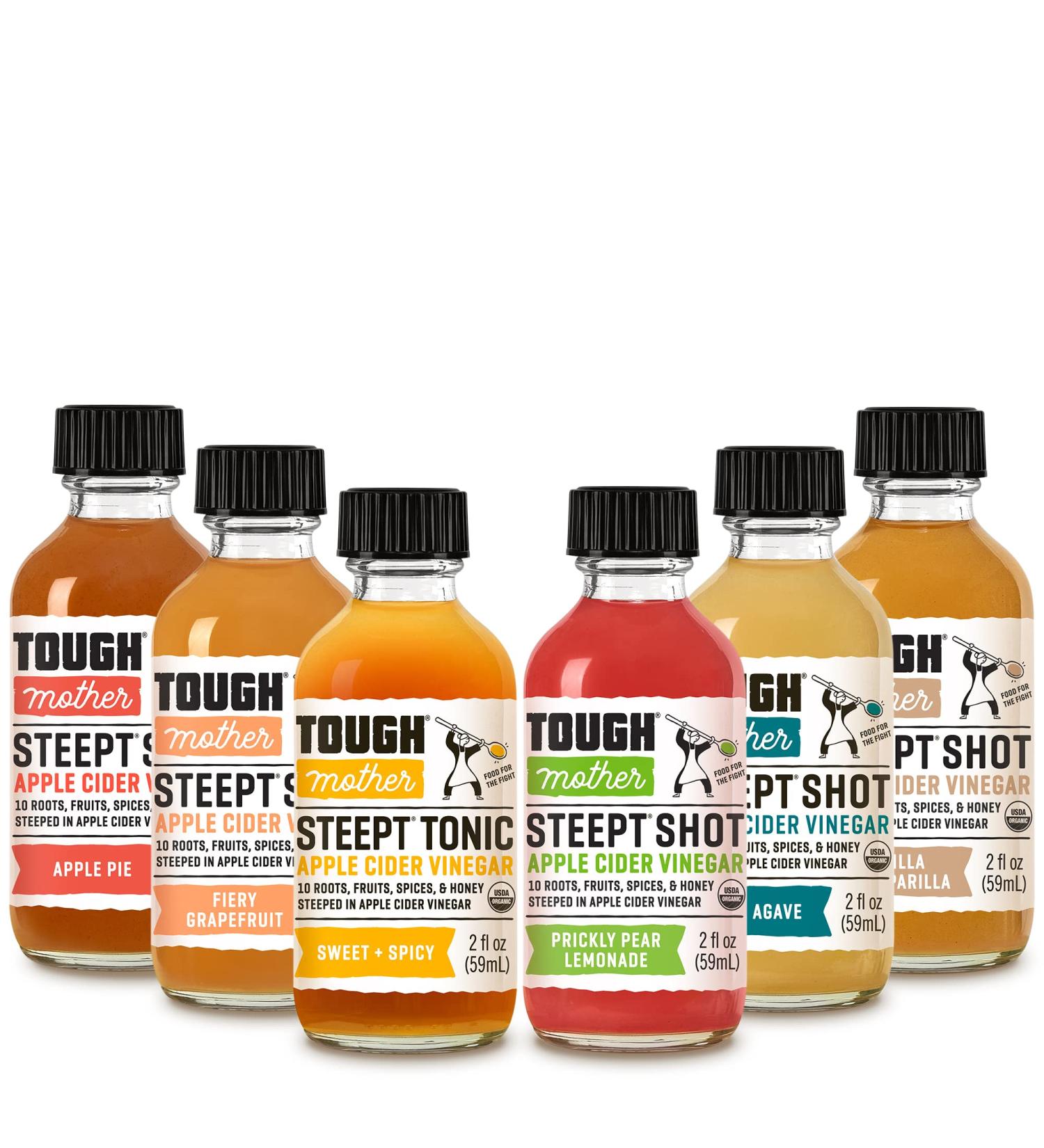 Organic Tough Mother Steept Tonic Wellness Shots - 6-Pack, 2oz Apple Cider Vinegar Superfood Shots with Mother - Raw, Unfiltered, USDA Certified Organic - Buy Online on GoSupps.com