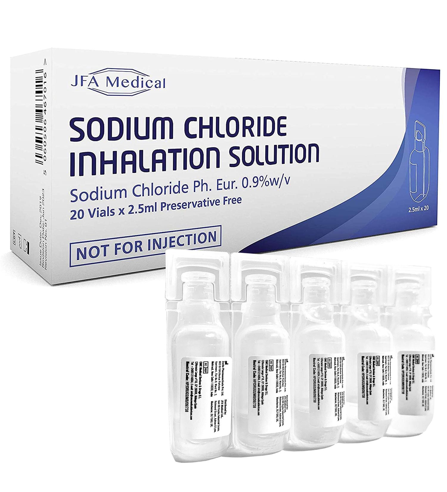 JFA Medical Isotonic Sodium Chloride 0.9% NaCl Inhalation Saline Solution - Box of 20 X 2.5ml Unit-dose Vials - Buy Online on GoSupps.com