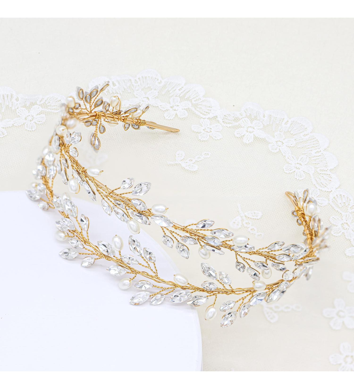 Oriamour Double Layer Bridal Crystal Headband - Gold Wedding Headpiece for Women - Buy Online on GoSupps.com