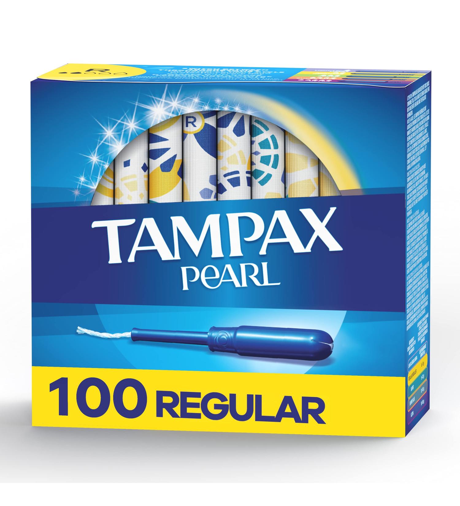 Tampax Pearl Tampons Regular Absorbency 100 Count, BPA-Free Plastic Applicator, LeakGuard Braid, Unscented - Pack of 2 - Buy Online on GoSupps.com