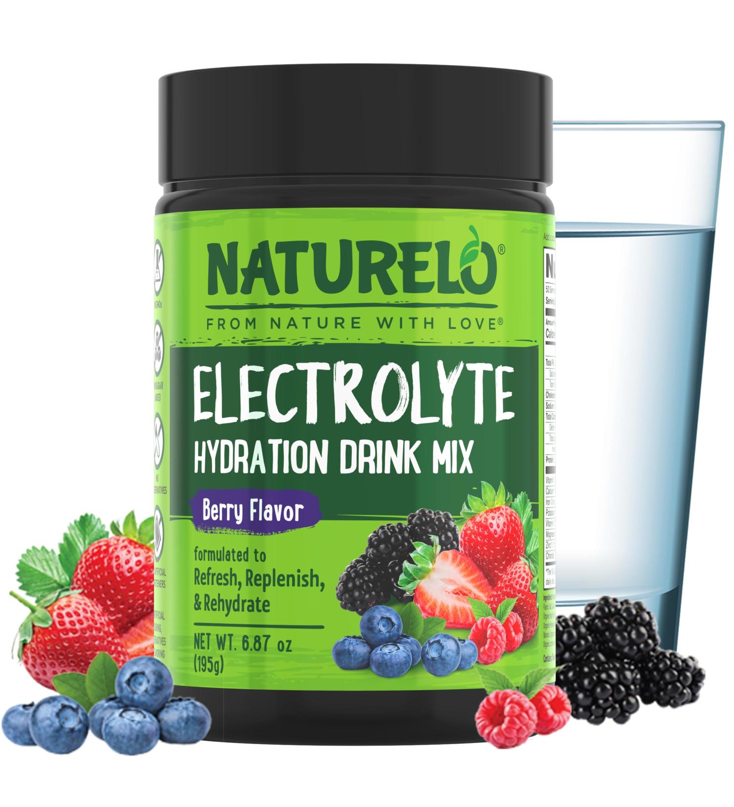 NATURELO Electrolyte Powder Hydration and Mineral Drink Mix Sugar Free & Non-GMO Berry Flavor 50 Servings - Buy Online on GoSupps.com