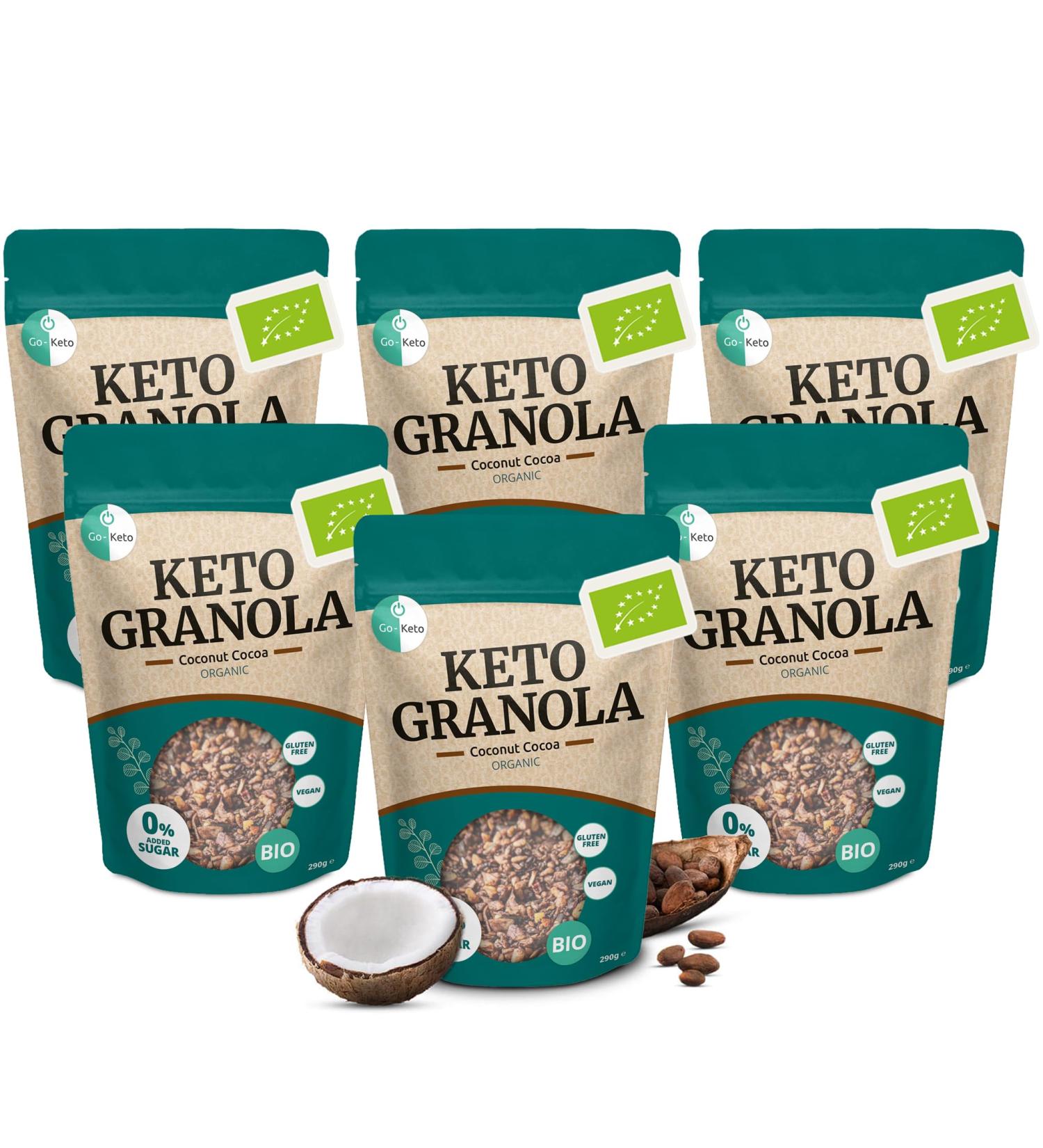 Go-Keto BIO Keto Granola Coconut Cocoa 6x 290g - Muesli Keto for Breakfast Keto with Coconut Chips Nuts Sunflower Seeds & - Buy Online on GoSupps.com