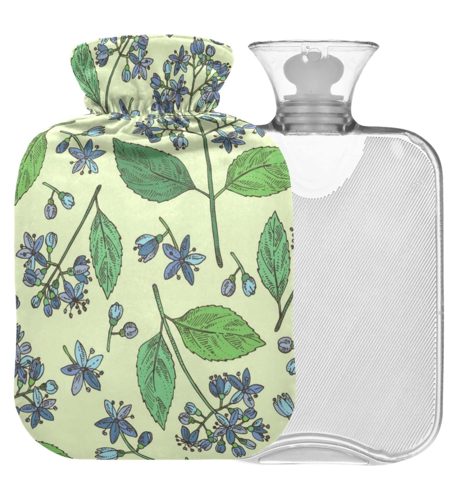 NAANLE RETRO Transparent Hot Water Bottle | 2L Hand/Foot Warmer for Pain Relief & Cold Therapy - Leaves & Flowers Design - Buy Online on GoSupps.com