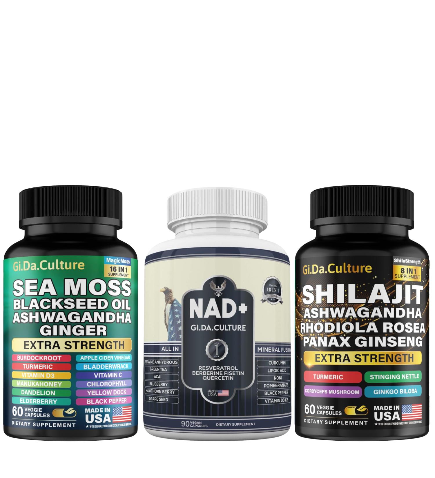 Gi.Da.Culture Sea Moss + Shilajit + NAD+ Capsules Complete Cellular Health Energy Detox Immunity & Vitality Stack 92 Minerals Fulvic Acid Anti-Aging Vegan Supplement - Buy Online on GoSupps.com
