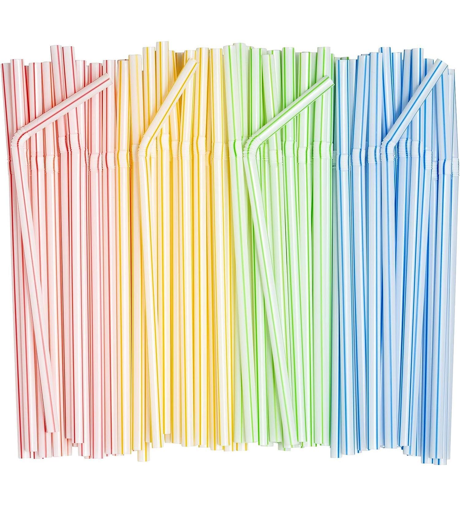 Comfy Package 200 Pack 7.75" High Flexible Plastic Straws Disposable Drinking Straws - Striped Assorted Colors - Buy Online on GoSupps.com
