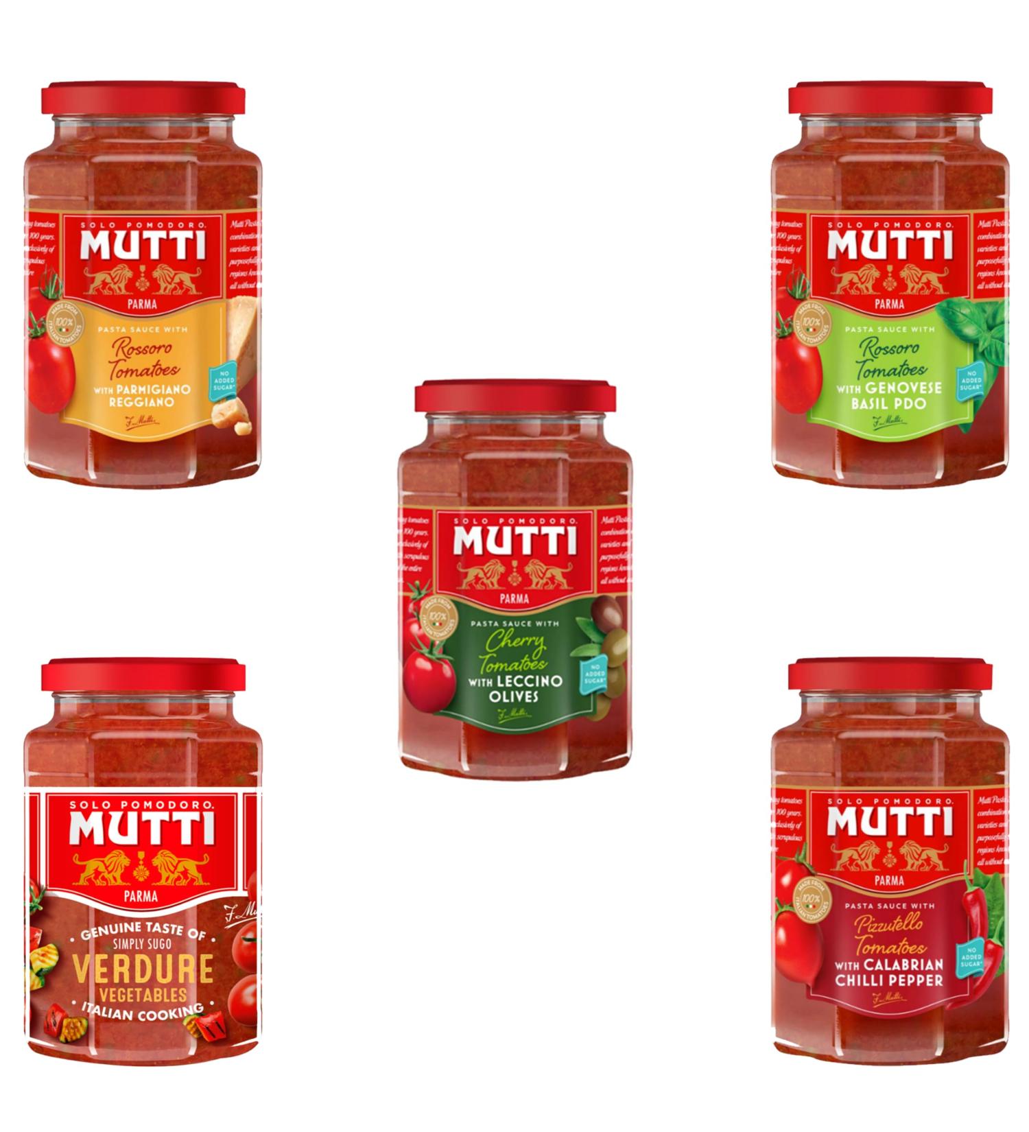 Mutti Pasta Sauce Pick N Mix - Choose From 4+ Flavours | Tomato-Basil Tomato-Parmesan Tomato-Chilli Tomato-Grilled Vegetables Flavors - Authentic Taste of Italy| 5 Pack (400g each) - Buy Online on GoSupps.com