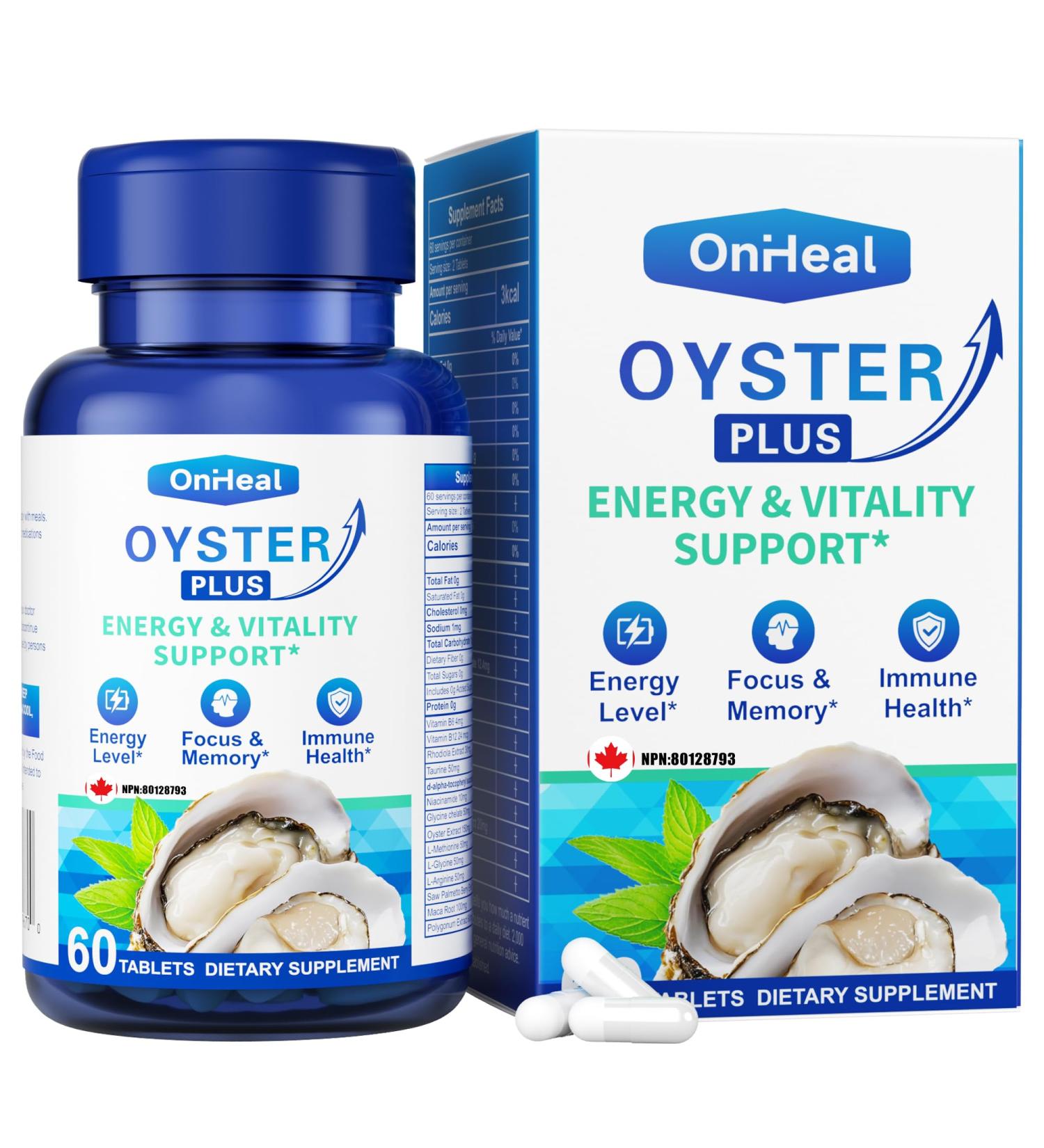 Premium Oyster Supplement - Contains Oyster Powder 100% natural oyster extract rich in zinc and minerals 500mg boosts immunity and energy Oyster Supplement for Men and Women 60 tablets (OH-ML) - Buy Online on GoSupps.com
