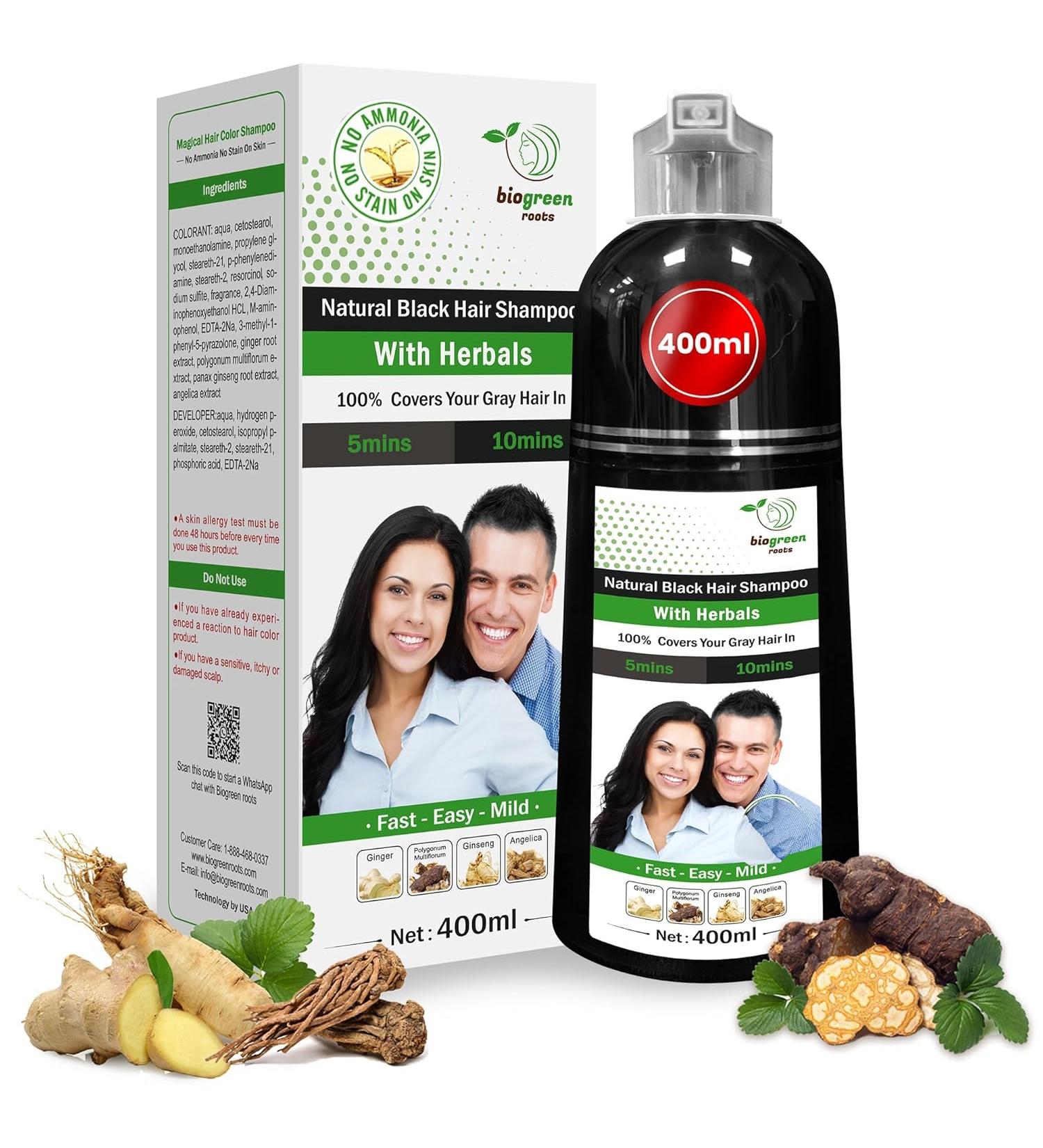 Ammonia-Free & Paraben Free Herbal Hair Shampoo - Hair Dye Shampoo for Women & Men - Natural Color & Herbal Nourishment - No Stain on Skin - Natural Black (400 ml) - Buy Online on GoSupps.com