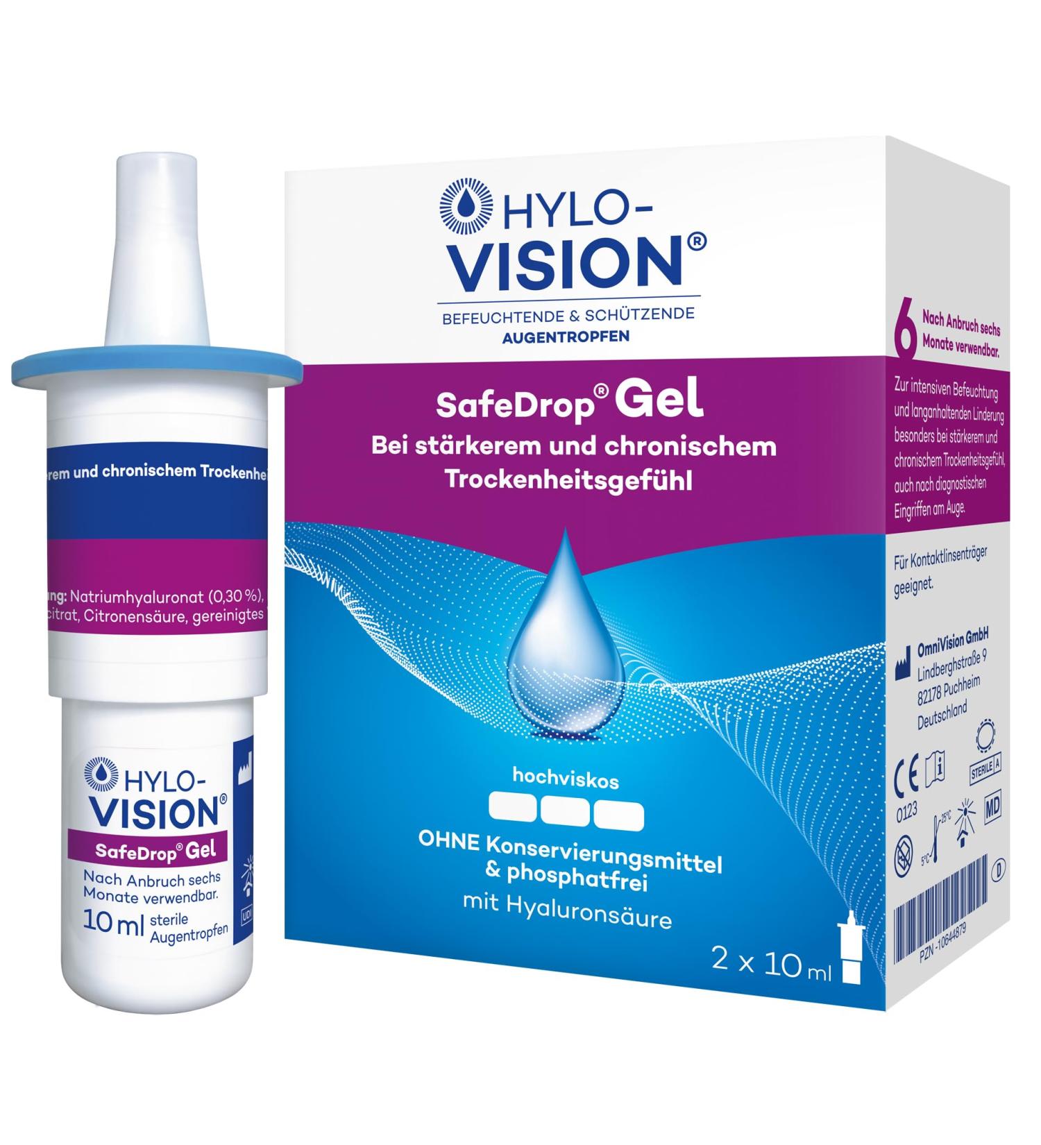 Hylo-Vision Safedrop Gel Eye Drops - Relief for Dry Eyes Preservative-Free Contact Lens Safe 2x10 ml - Buy Online on GoSupps.com