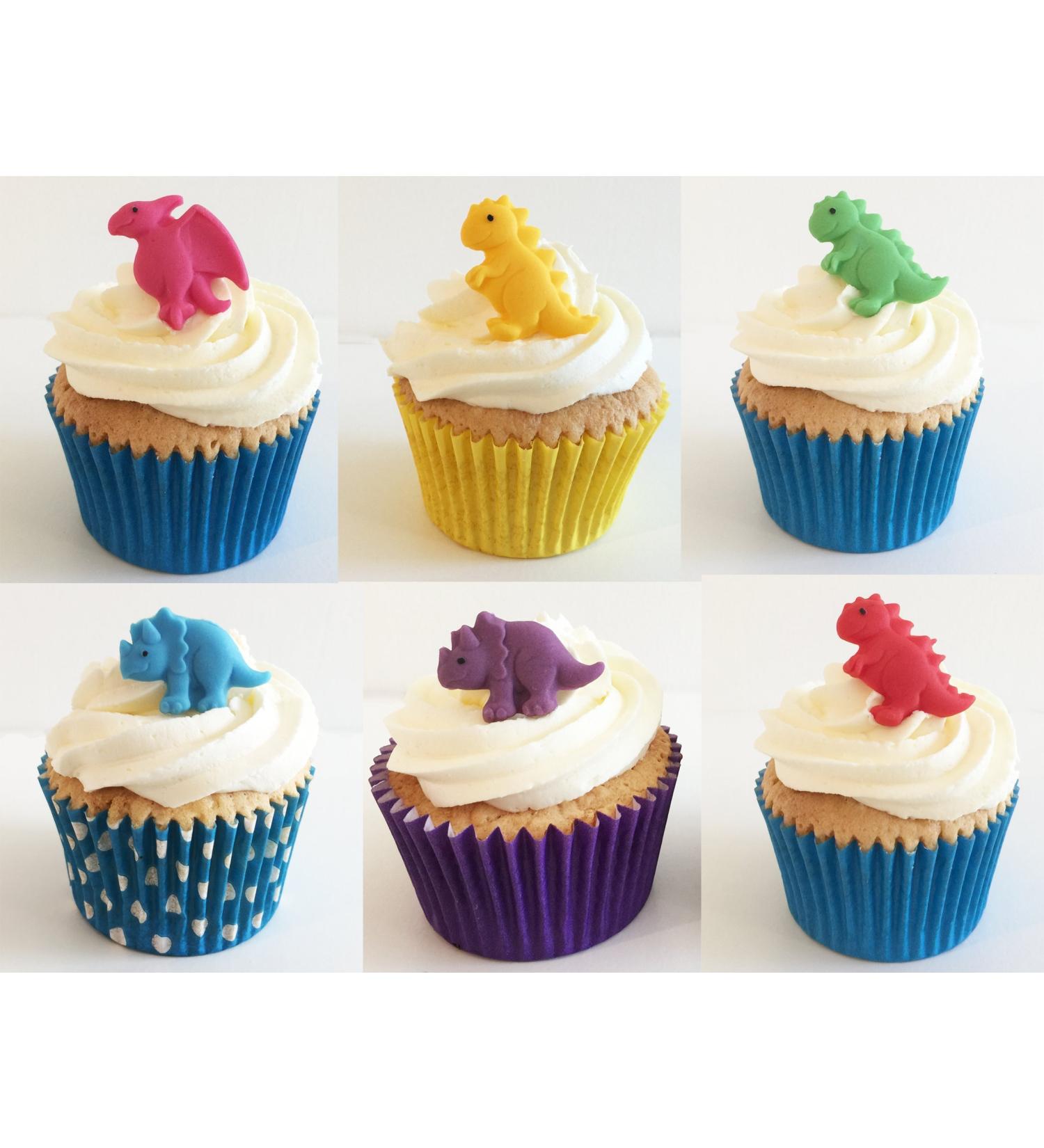 Holly Cupcakes 6 Mixed Colour Sugar Dinosaurs- edible & handmade with love in the UK! - Buy Online on GoSupps.com