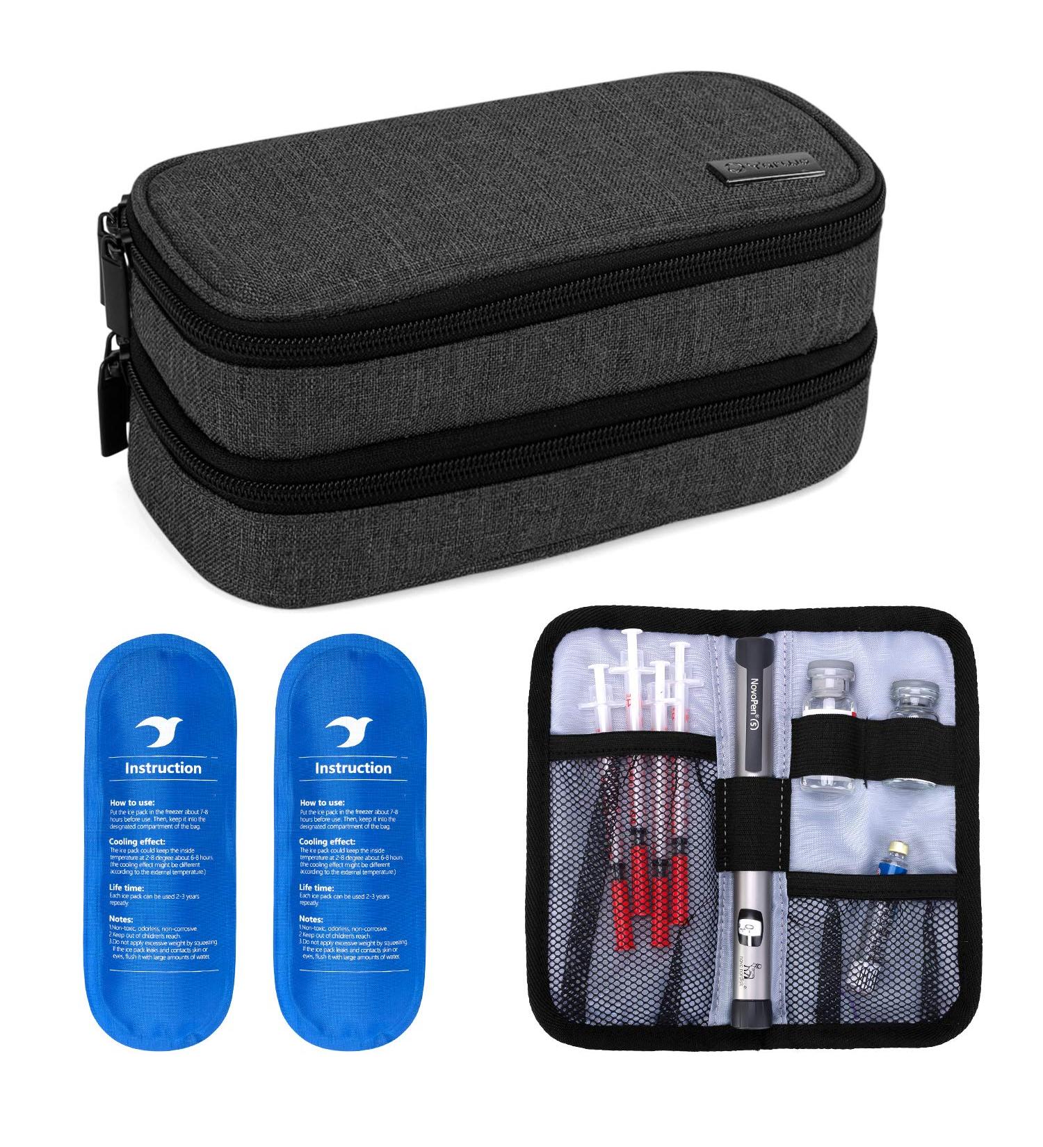 Yarwo Insulin Cooling Bag for Diabetes | Diabetic Accessories & Injection Storage | Medium Black with 2 Fridge Packs - Buy Online on GoSupps.com