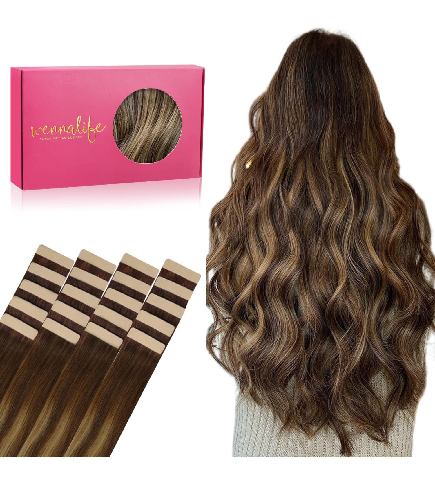 Buy 20pcs Invisible Tape Extensions | 60cm Balayage Chocolate Brown to Caramel Blonde Real Hair | Silky Straight Remy Hair Extensions - Buy Online on GoSupps.com