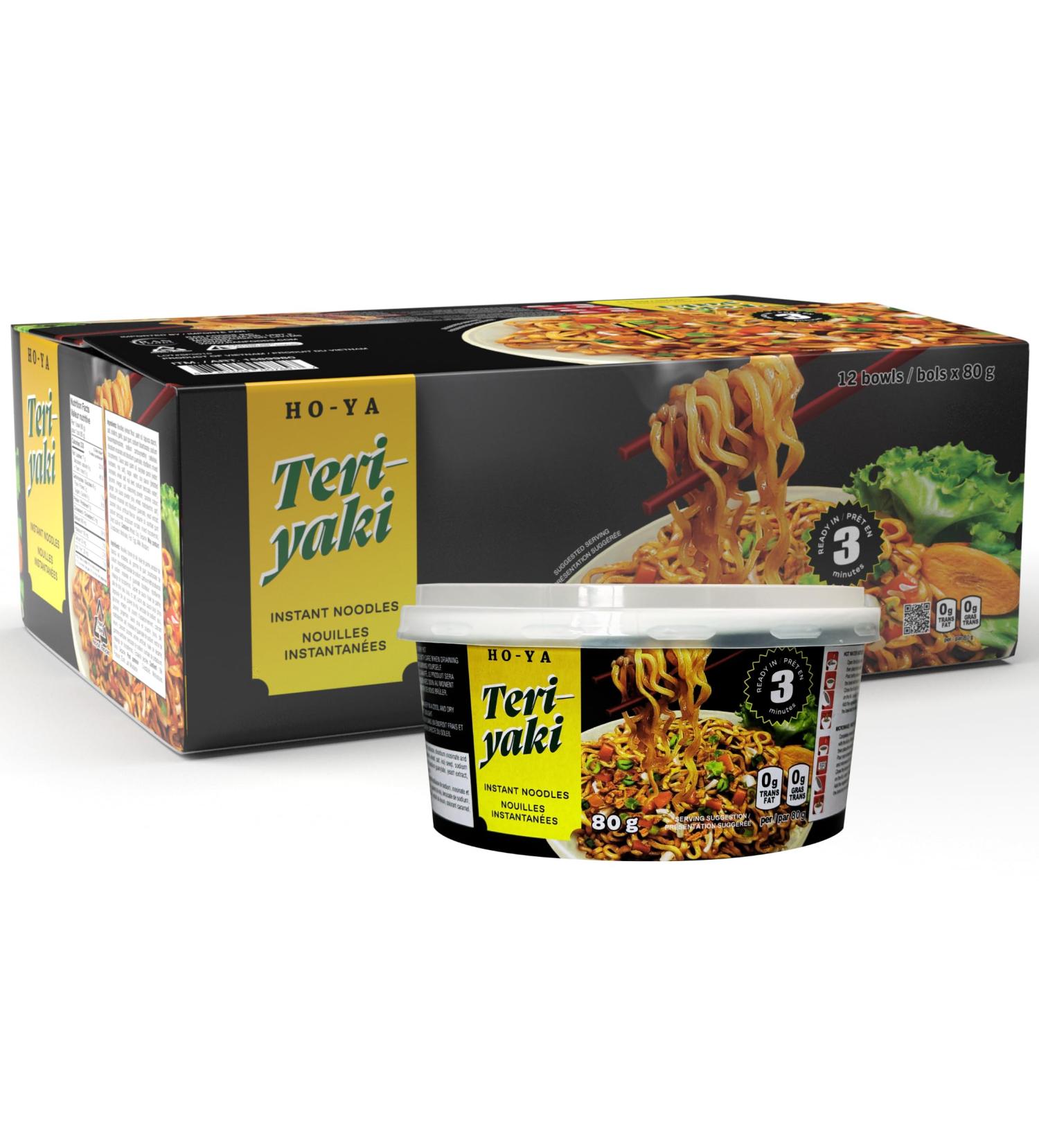 HO-YA Teriyaki Flavoured Ramen Bowls 12 Pack 80g Instant Noodles - Buy Online on GoSupps.com