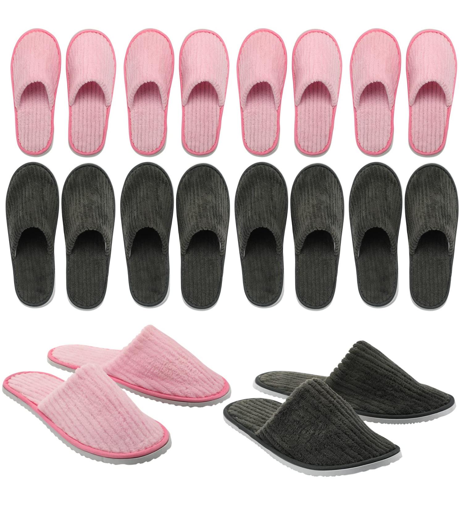 10 Pairs Disposable Home Slippers for Guests - Soft Washable Cotton Linen Spa Slippers Non-Slip & Breathable for Indoor Travel & Parties (Pink Gray - Buy Online on GoSupps.com