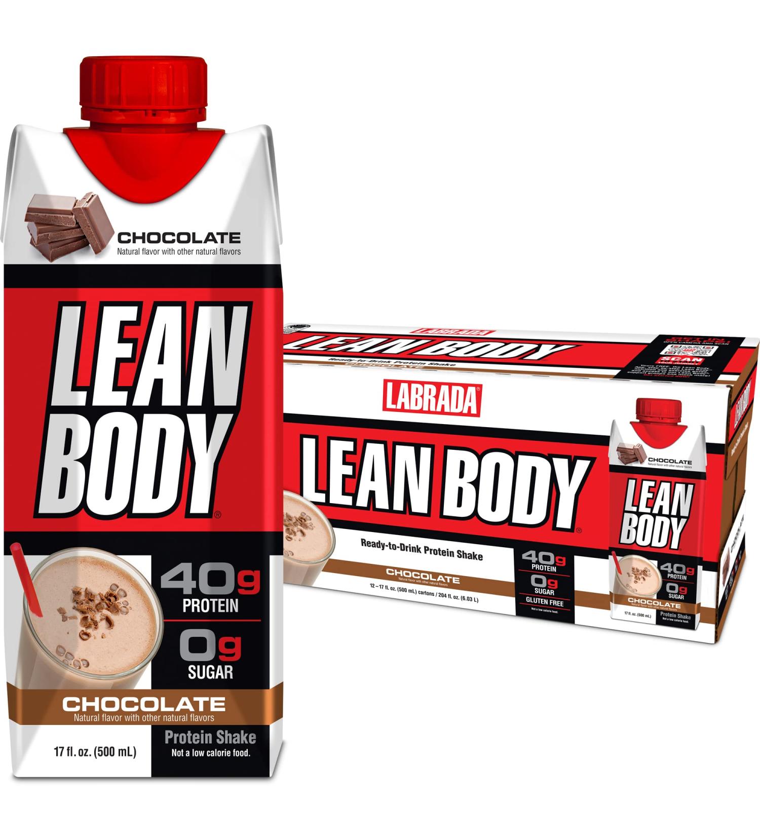 Lean Body Ready-to-Drink Chocolate Protein Shake  40g Protein  Whey Blend  0 Sugar  Gluten Free  22 Vitamins & Minerals  LABRADA  17 Fl Oz (Pack of 12) Chocolate 17 Fl Oz (Pack of 12) - Buy Online on GoSupps.com