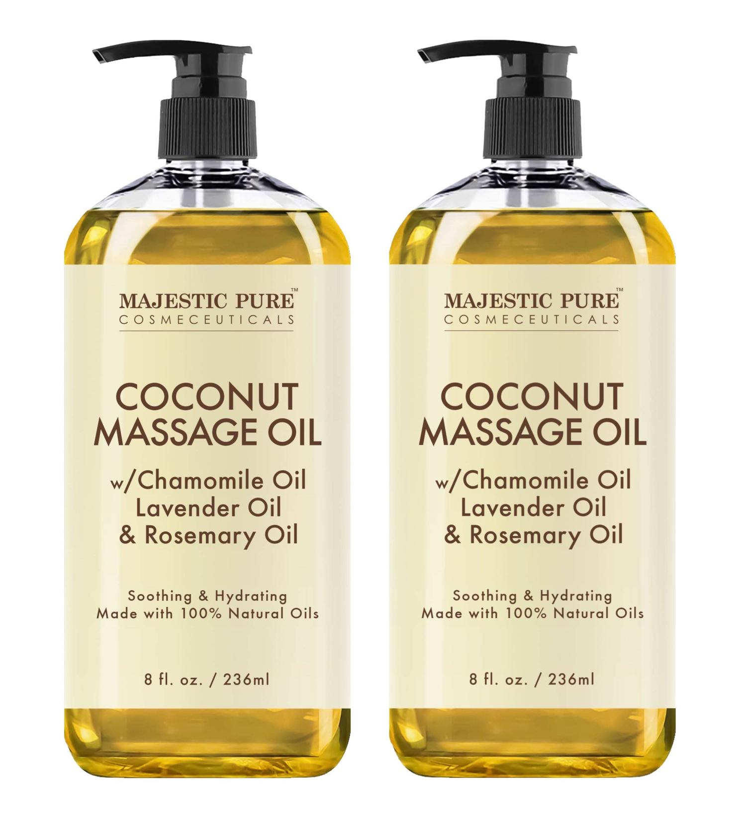 Majestic Pure Coconut Massage Oil - Ultra-Glide Formula for Therapeutic Massages - 8 fl oz (Pack of 2) - Buy Online on GoSupps.com