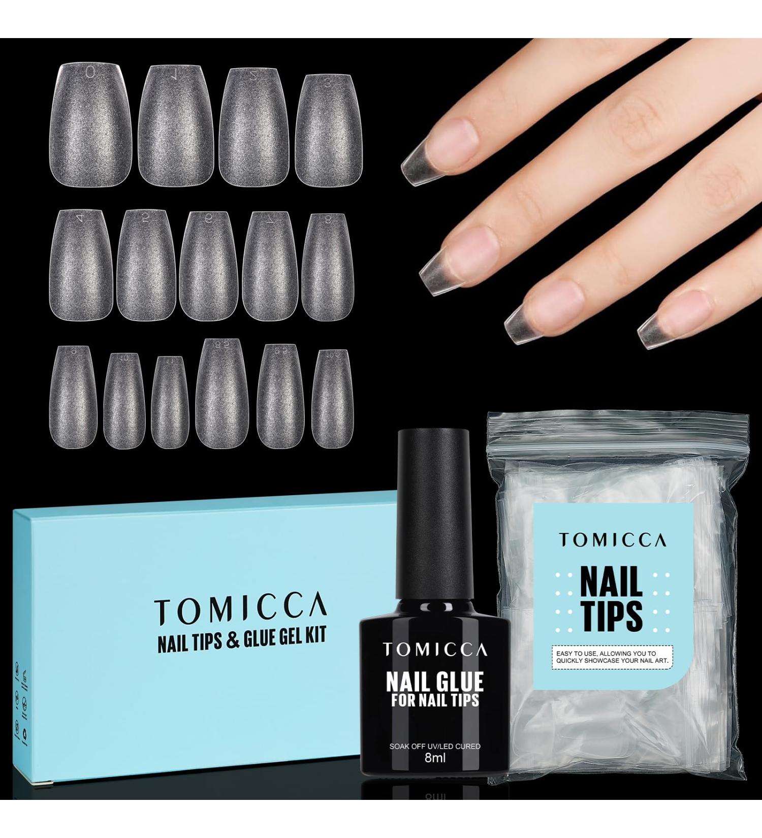 Tomicca Ballerina Short Gel Nail Tips - 150 PCS Full Cover Soft Gel Tips with Glue Set | Professional Salon Quality | 15 Sizes - Buy Online on GoSupps.com