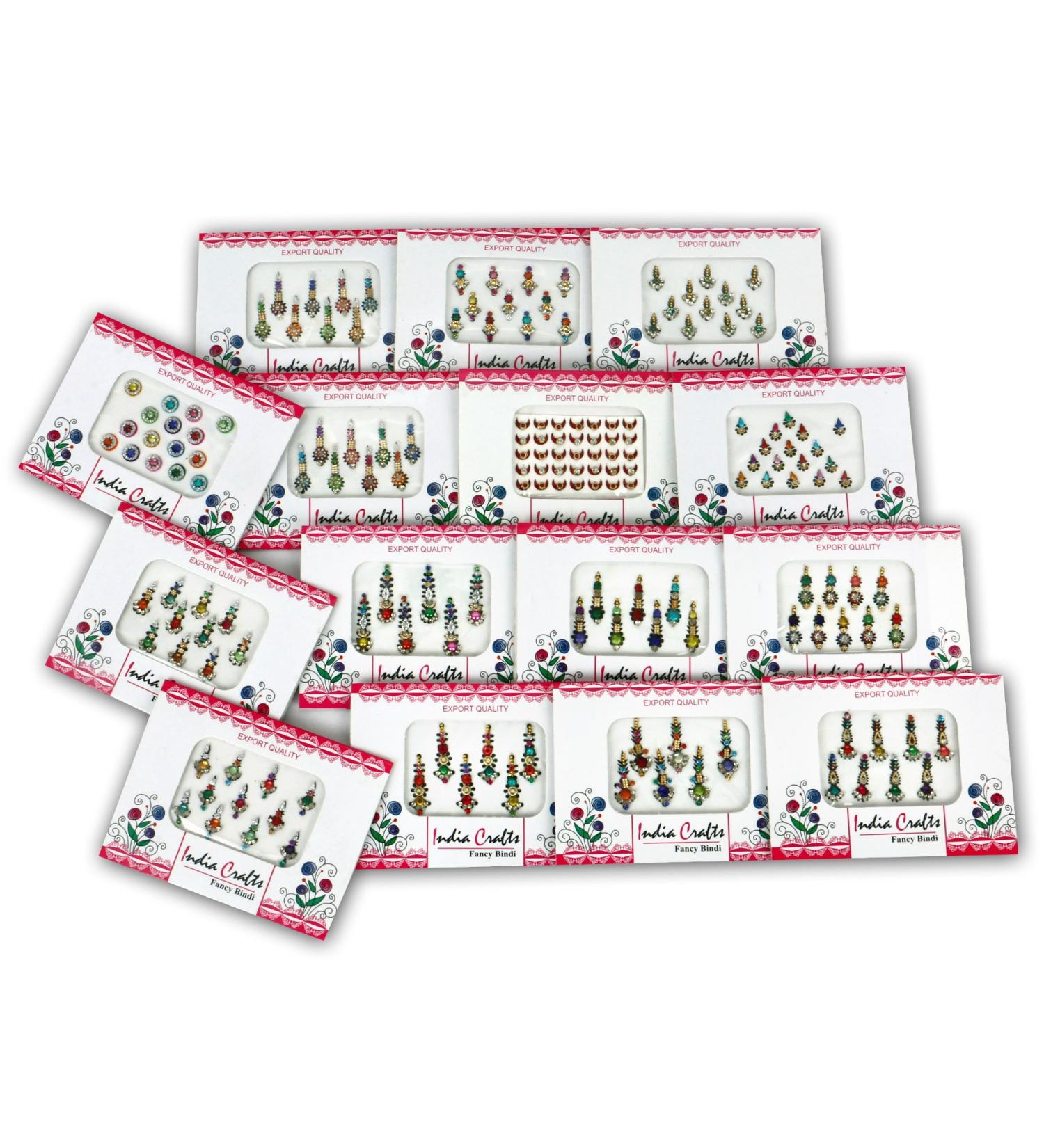 India Crafts 100 Multicolored Long Bindis Forehead Tika Face Jewels - 12 Packs - Buy Online on GoSupps.com