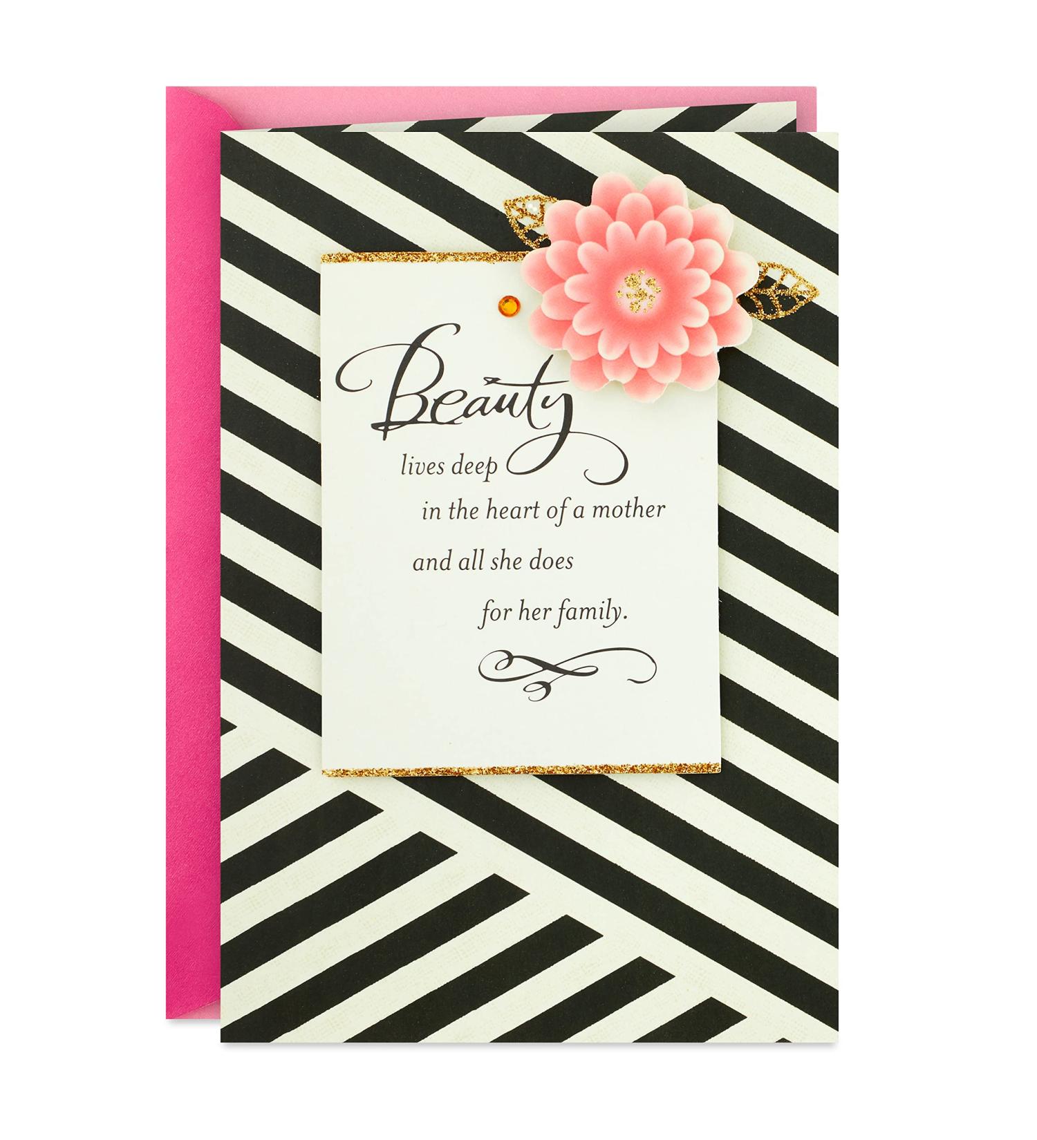 Shop Hallmark Mother's Day Card - Floral Beauty with Black & Ivory Stripes | International Shipping Available - Buy Online on GoSupps.com