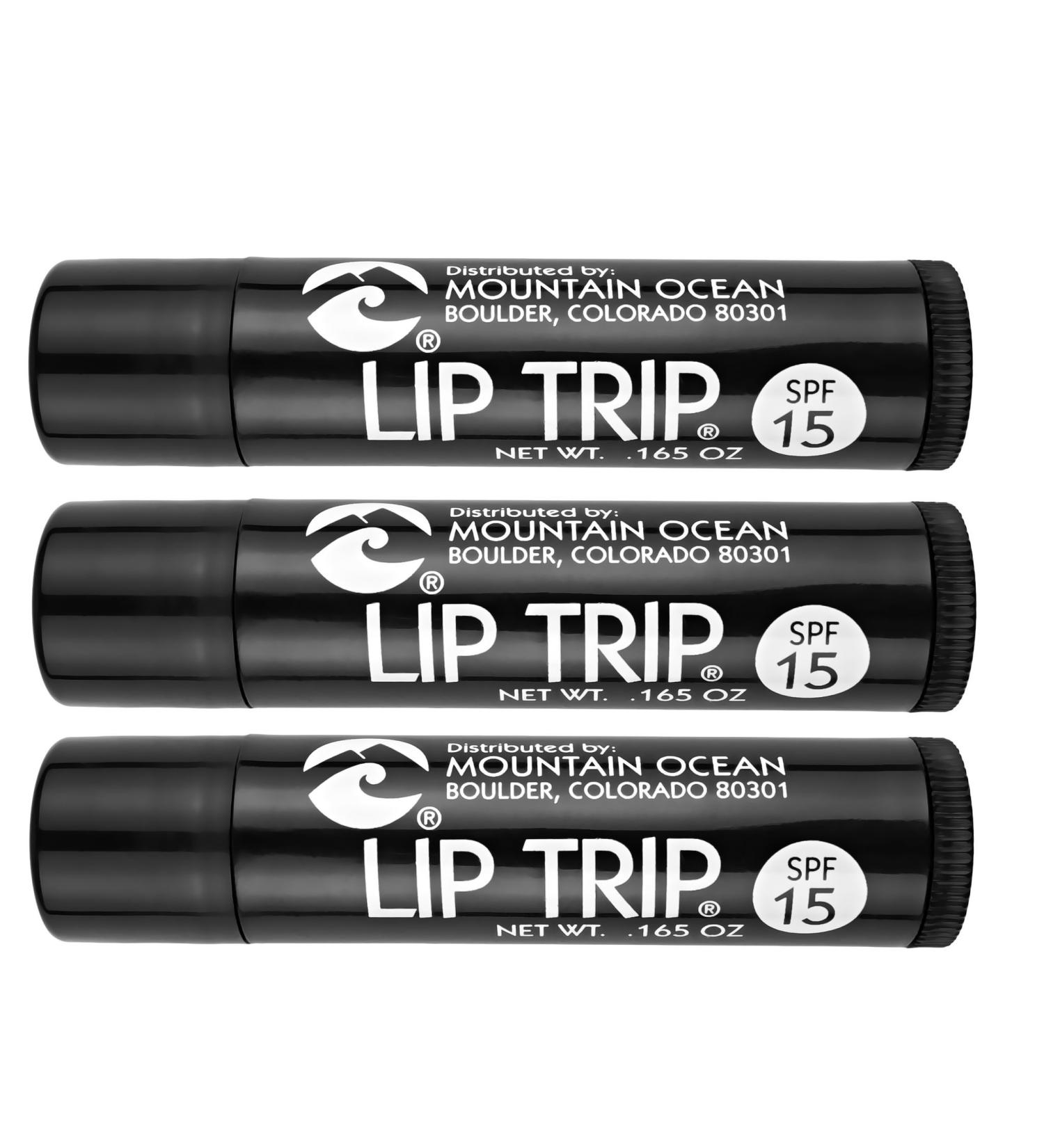 Mountain Ocean Lip Trip SPF 15 Lip Balm (Pack of 3) with Apricot Kernal Oil Sesame Oil Aloe Vera and Cocoa Butter 0.17 oz. Each 0.16 Ounce (Pack of 3)
