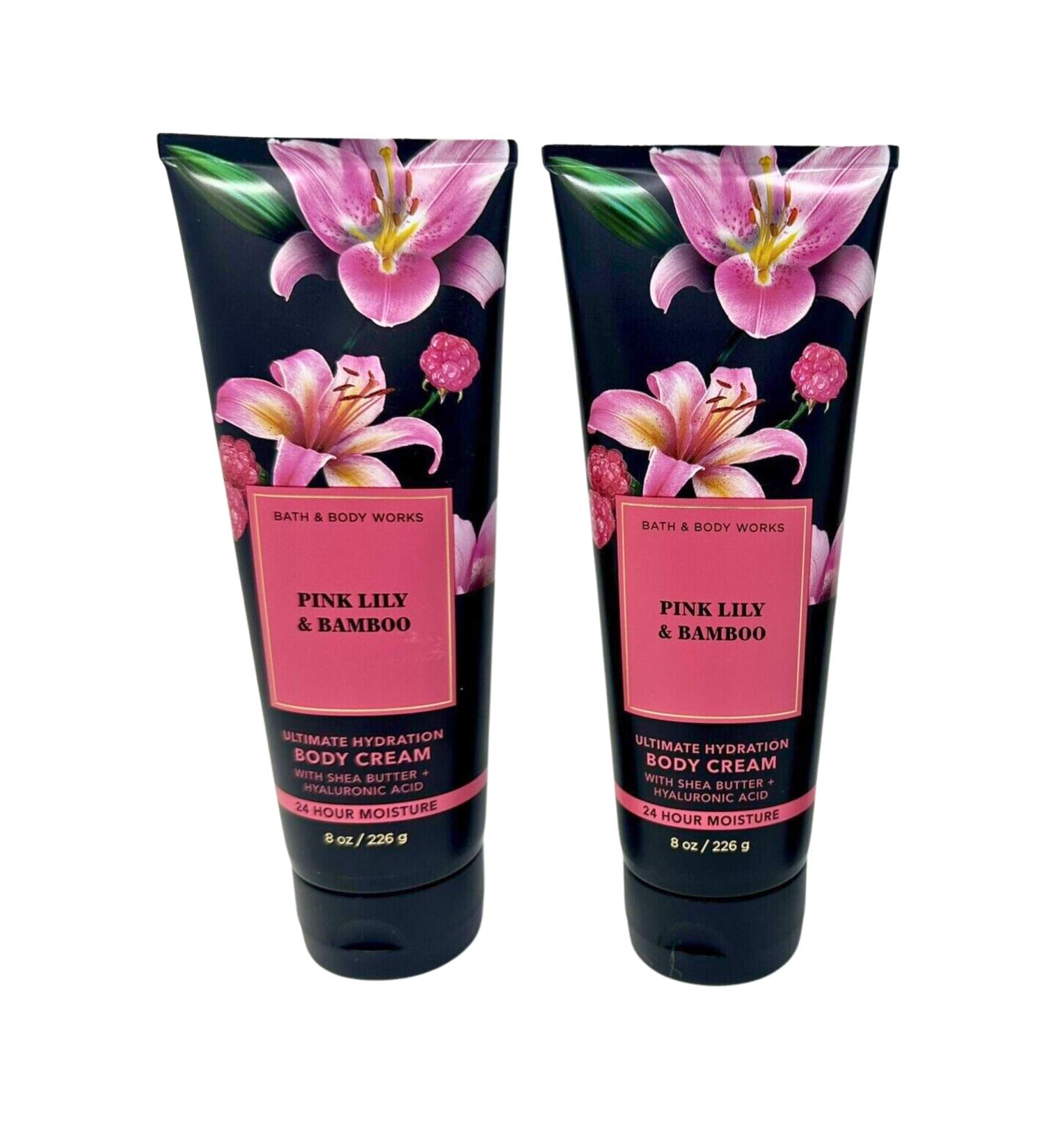 Bath & Body Works Body Cream Gift Set of 2 8oz Each (Pink Lily Bamboo)