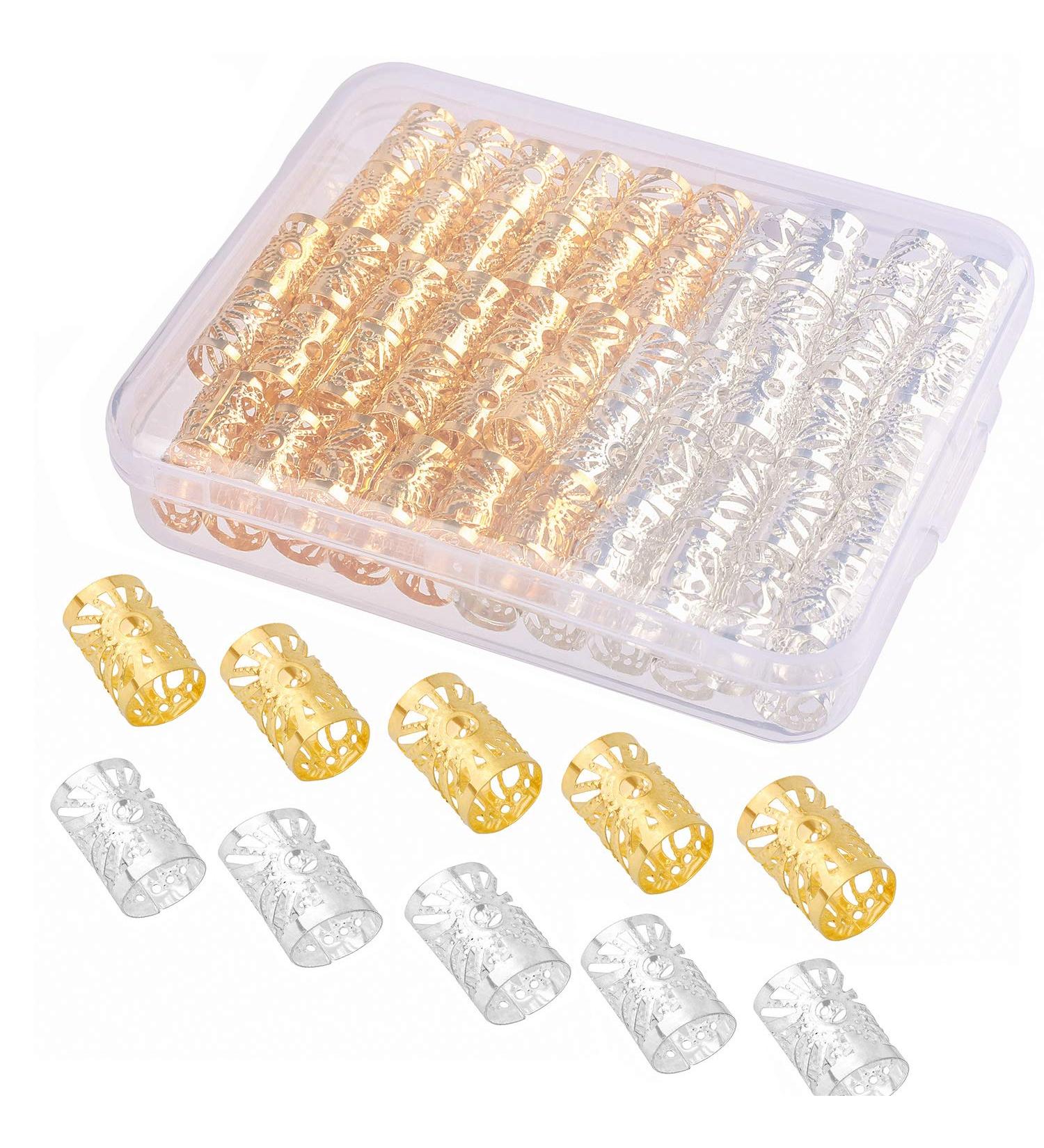 Whaline 100 Pack Aluminum Hair Cuffs - Adjustable Dreadlocks Beads with Storage Box - Gold/Silver - Braiding Hair Decorations - Buy Online on GoSupps.com