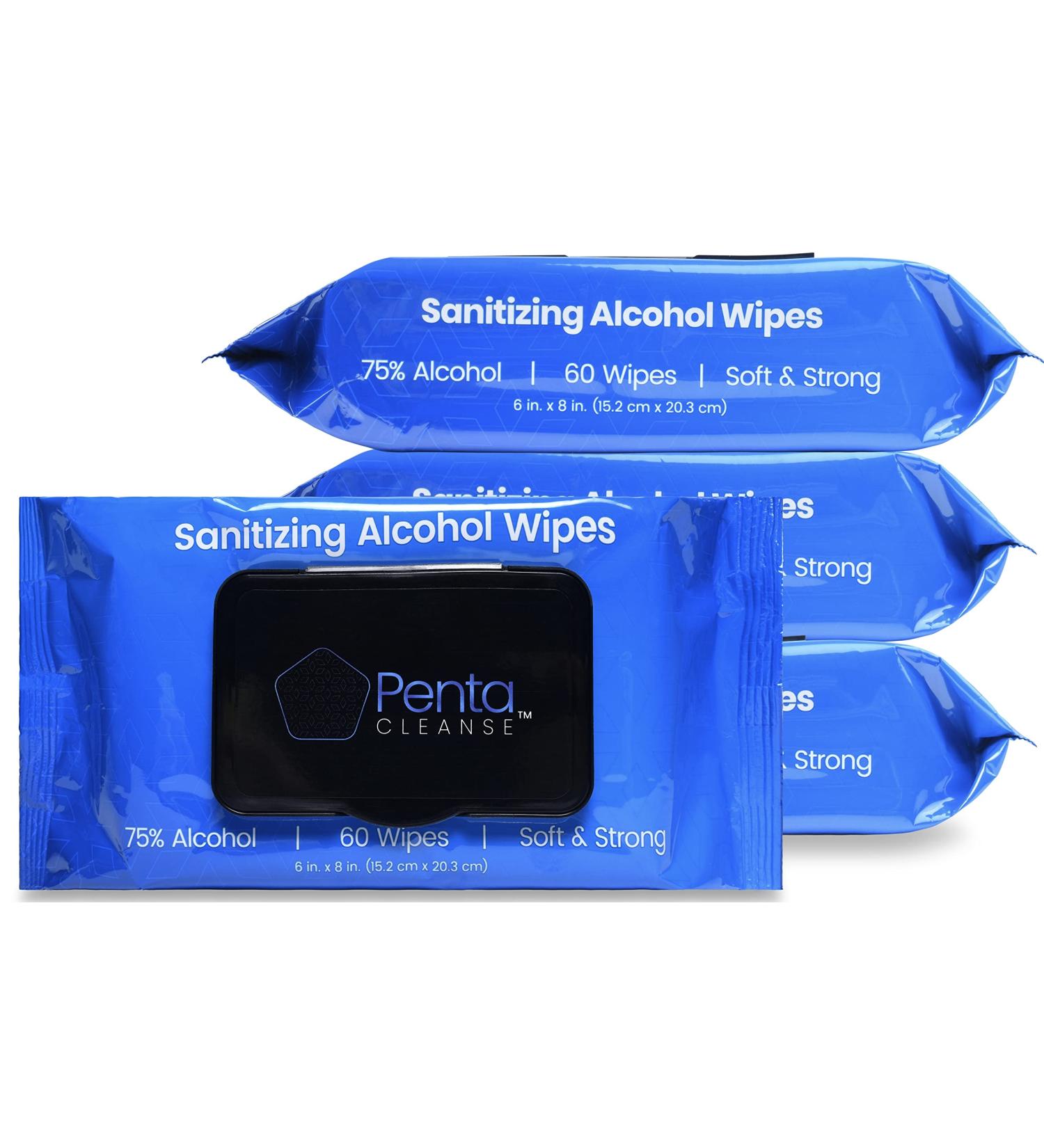 PentaCleanse Advanced 75% Alcohol Hand Wipes - FDA Registered Pharmacist Developed | 6x8 Inch, 4 Pack (240 Wipes) | Sanitizing Cleaning Moisture Seal Package - Buy Online on GoSupps.com
