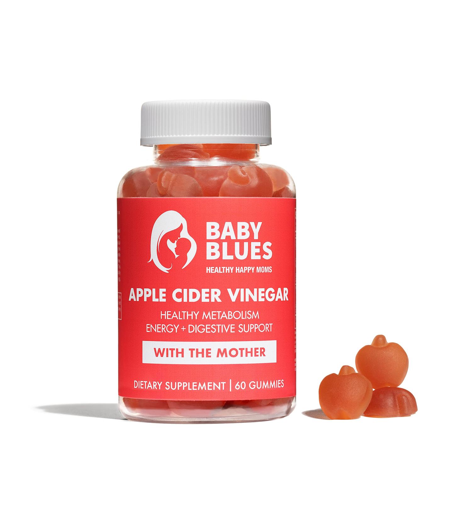 Baby Blues Apple Cider Vinegar Gummies - Vegan, Non-GMO, Gluten-Free Supplement with Vitamin B-6 & B12 - 60 Pieces - Buy Online on GoSupps.com