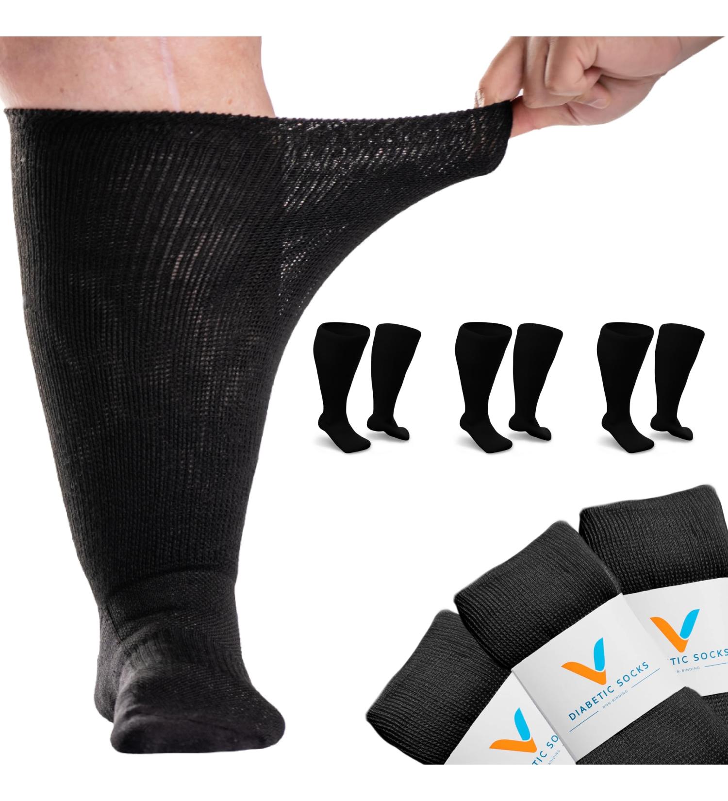 Viasox EasyStretch Diabetic Socks for Men & Women - Non Binding Seamless Toe Loose Fit - 3 Pack Large Black - Comfort & Style for Diabetic Care - Buy Online on GoSupps.com