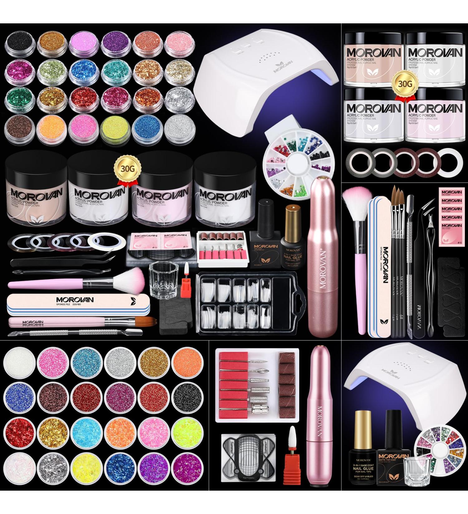 Morovan Acrylic Nail Kit - Complete Set for Beginners with UV Lamp & Glitter Powder | Professional Acrylic Nail Starter Kit - Buy Online on GoSupps.com