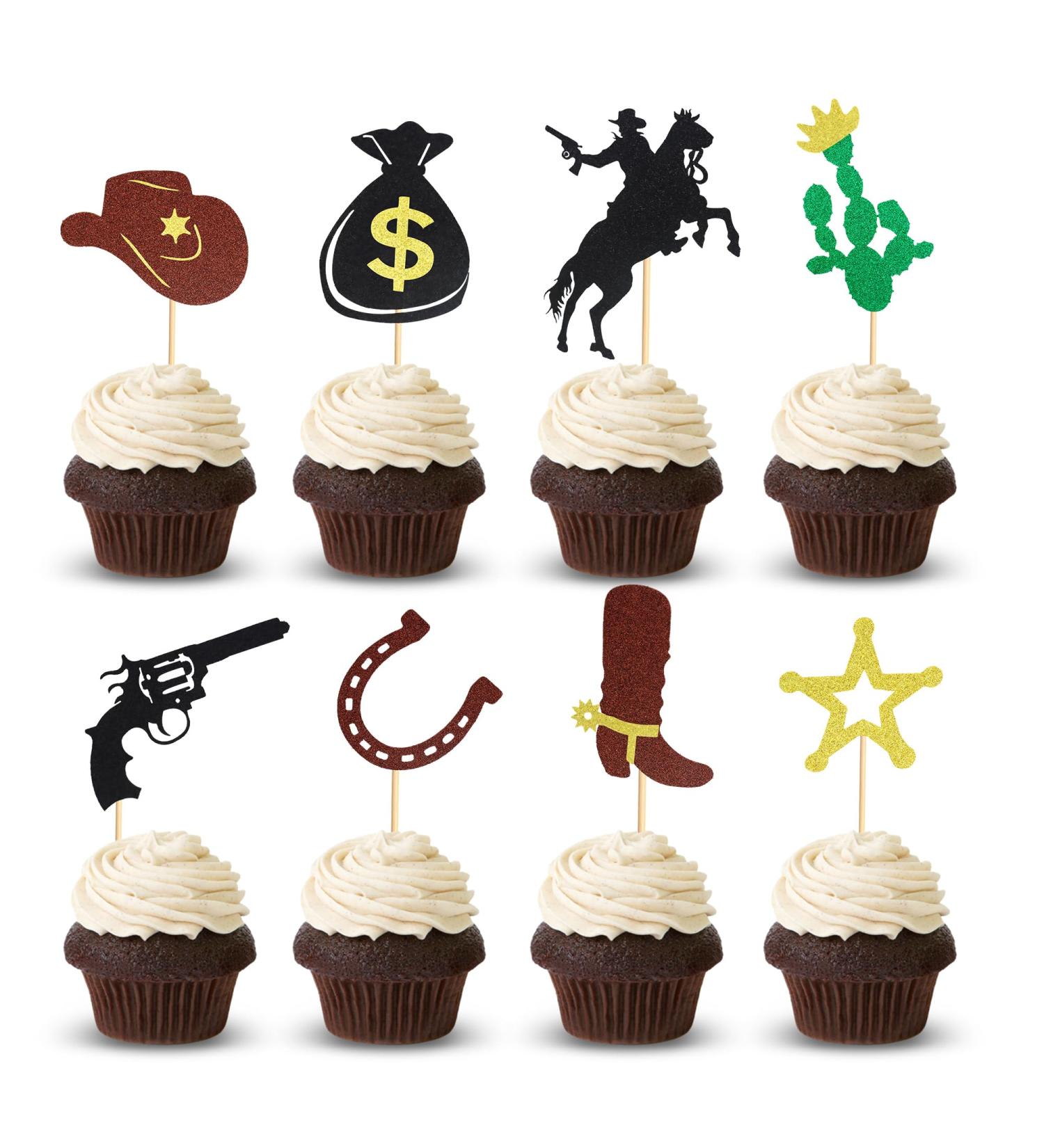 Arthsdite 24Pcs Cowboy Cupcake Toppers HorseShoe Cowboy Hats Boots Cupcake Picks Star Gun Cactus Cupcake Picks Western Theme Baby Shower Birthday Party Cake Decorations Supplies - Buy Online on GoSupps.com