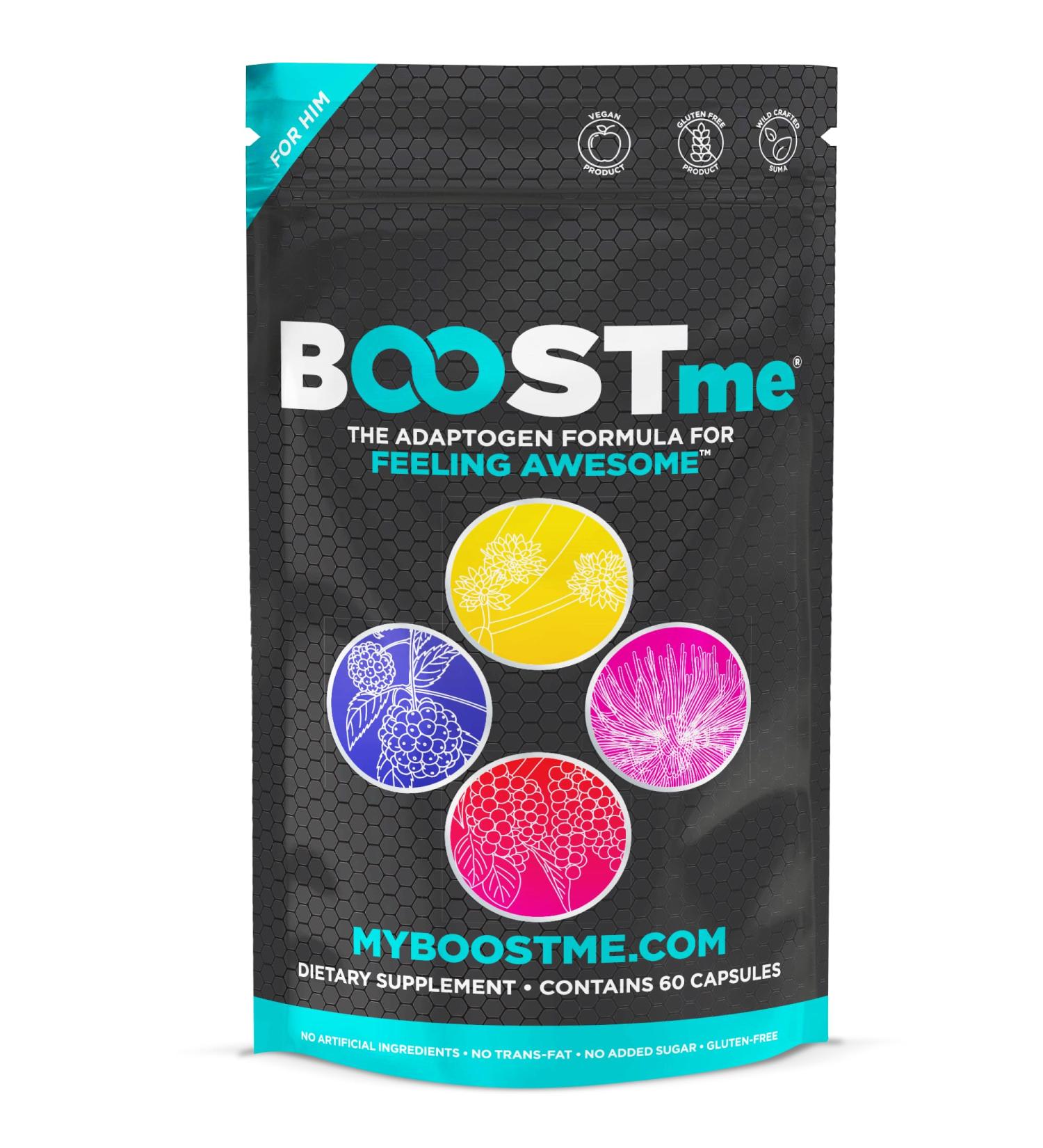 BoostMe Adaptogens Supplements for Him - Daily Plant-Based Supplement for Energy Focus and Balance 30 Count (Pack of 1) - Buy Online on GoSupps.com