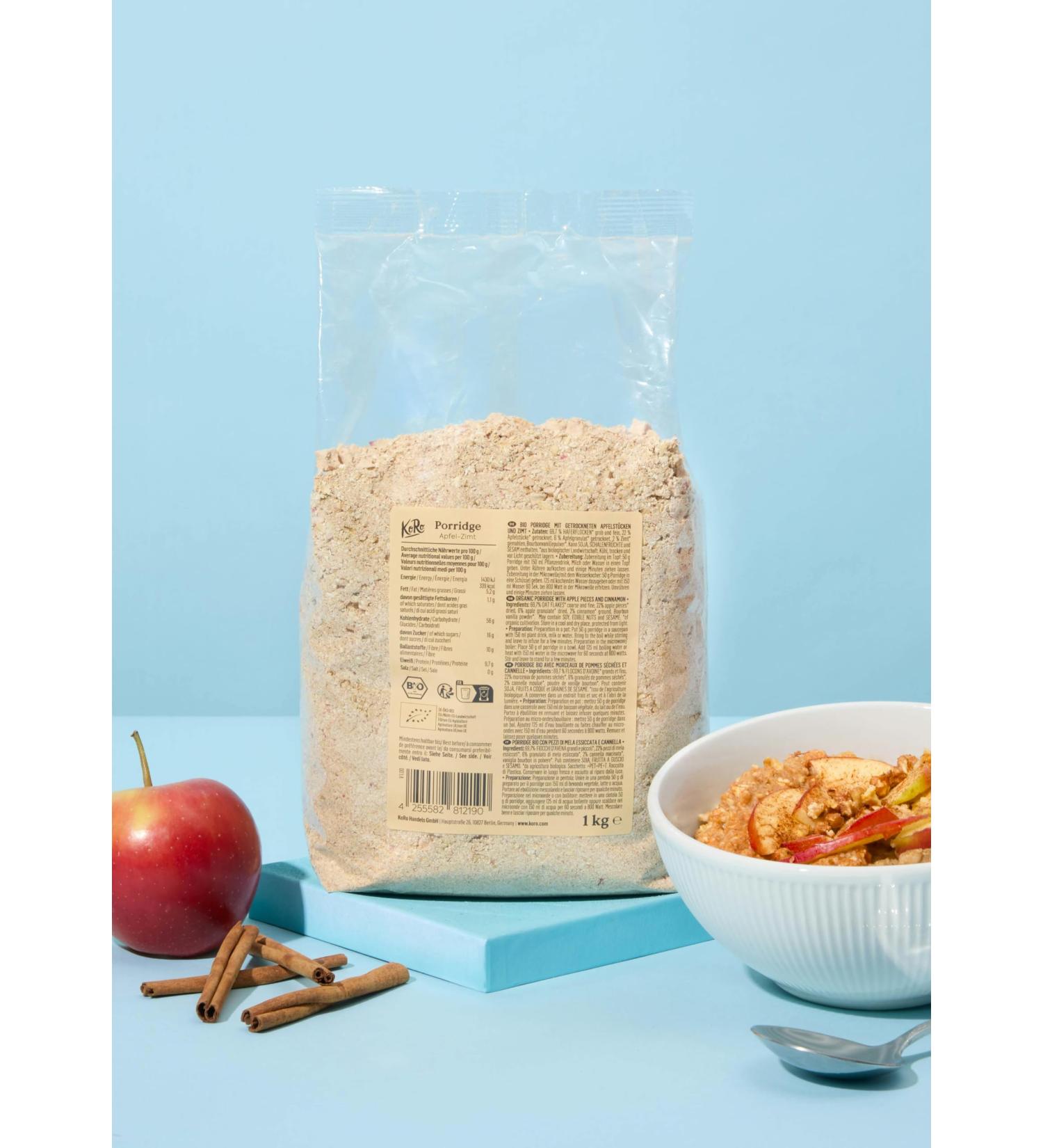  KoRo KoRo - Organic apple cinnamon porridge 1kg - Vegan - For gourmet breakfasts - Quick and easy to prepare - Buy Online on GoSupps.com
