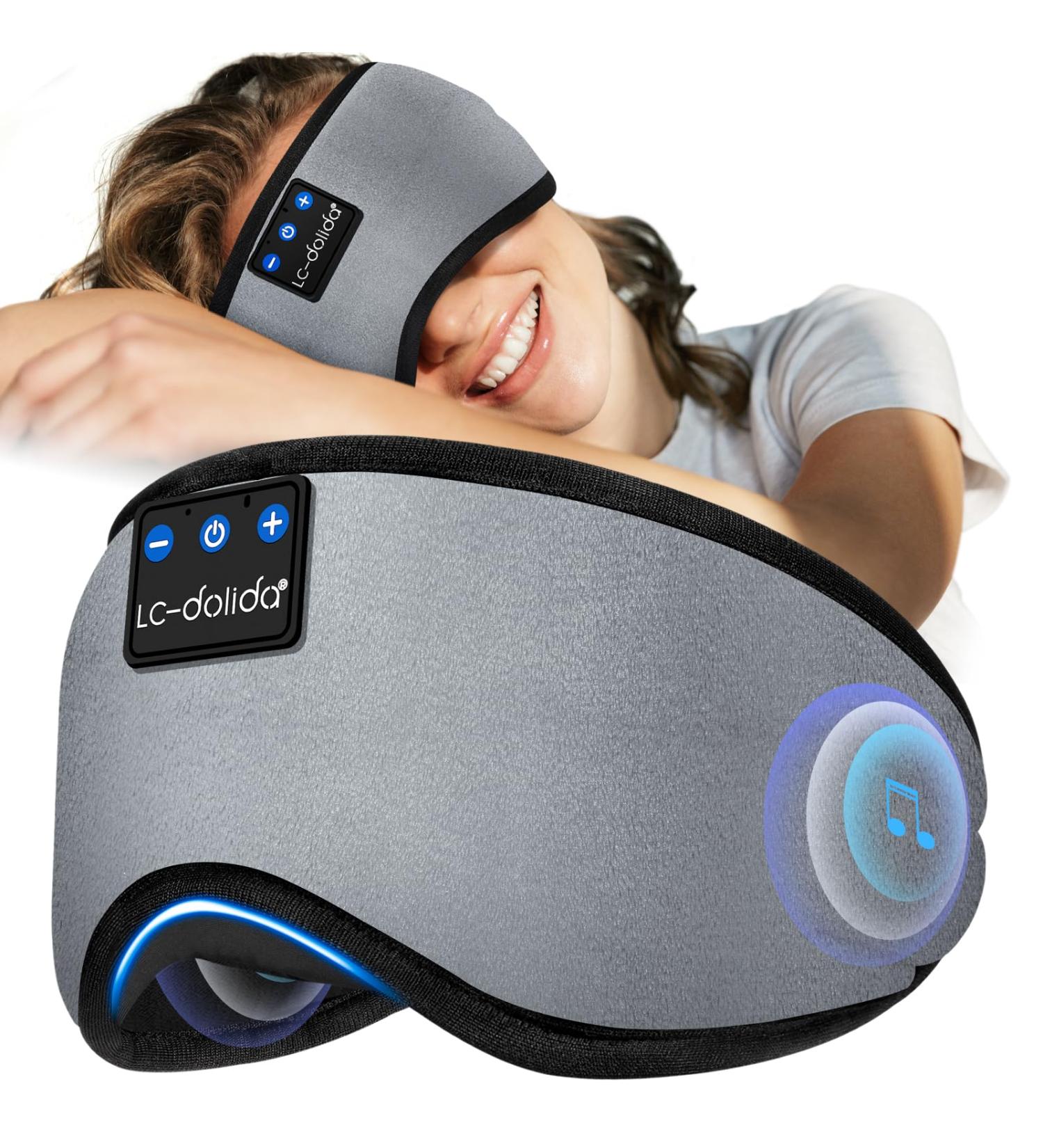 LC-dolida Bluetooth Sleep Headphones - 10-14 Hours Playtime - 100% Blackout Eye Cover for Sleeping - Zero Pressure Eye Mask - Grey - Buy Online on GoSupps.com
