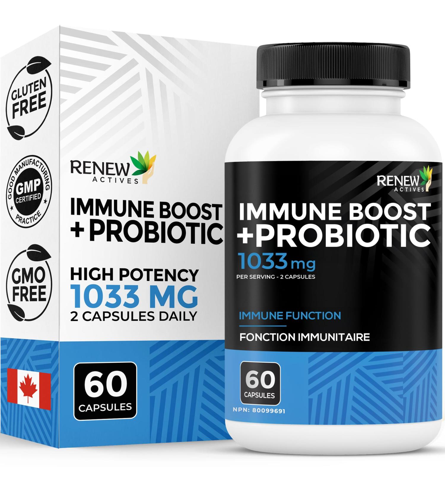 RENEW ACTIVES Antioxidant Elderberry Probiotics Zinc Vitamin C & Organic Turmeric 700MG per 2 Capsules For Immune Function Collagen Formation & Overall Wellness Made in Canada - 60 Capsules - Buy Online on GoSupps.com