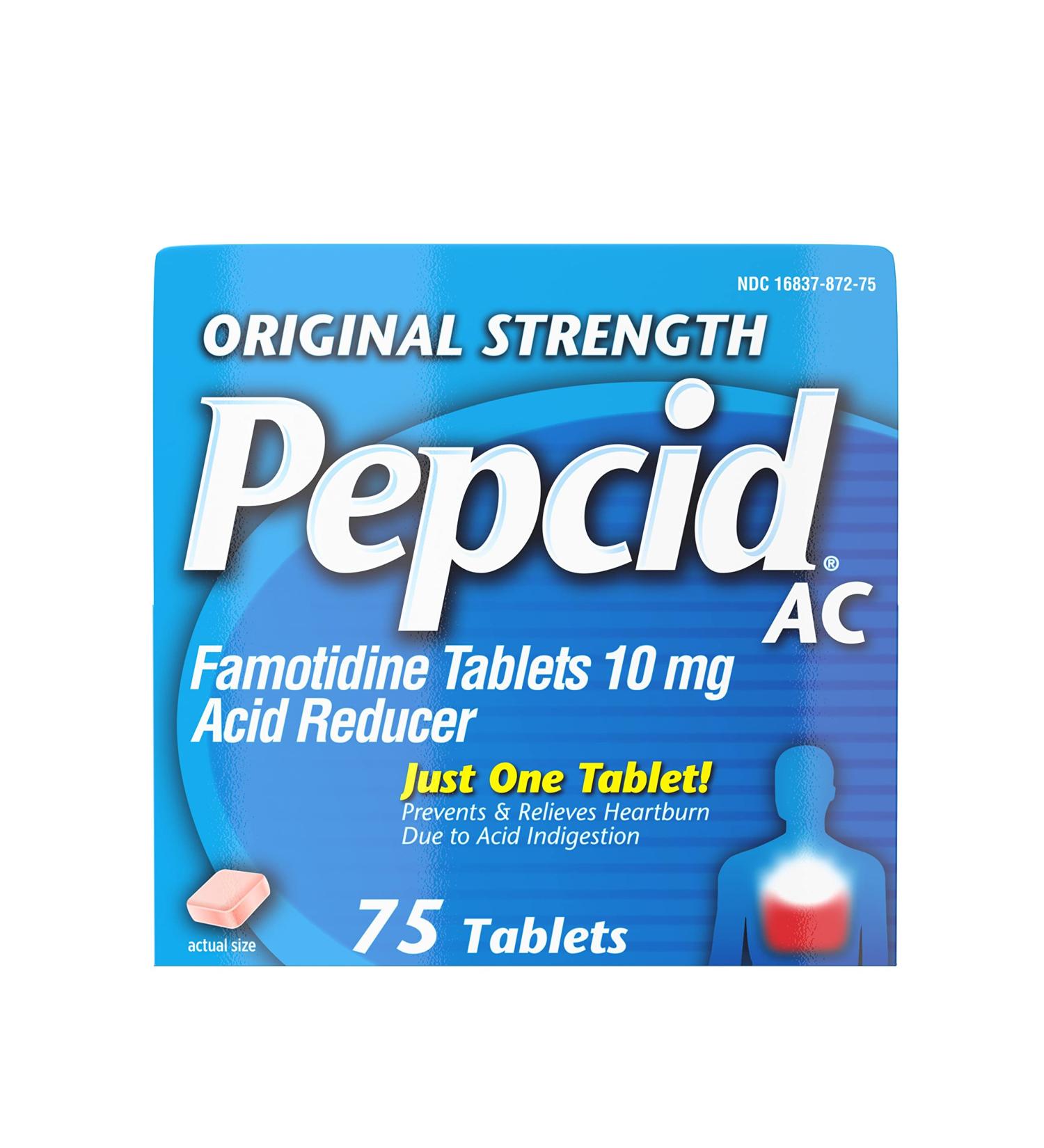 Pepcid AC Original Strength 10 mg Famotidine - 75 ct Pack for Heartburn Relief - Buy Online on GoSupps.com