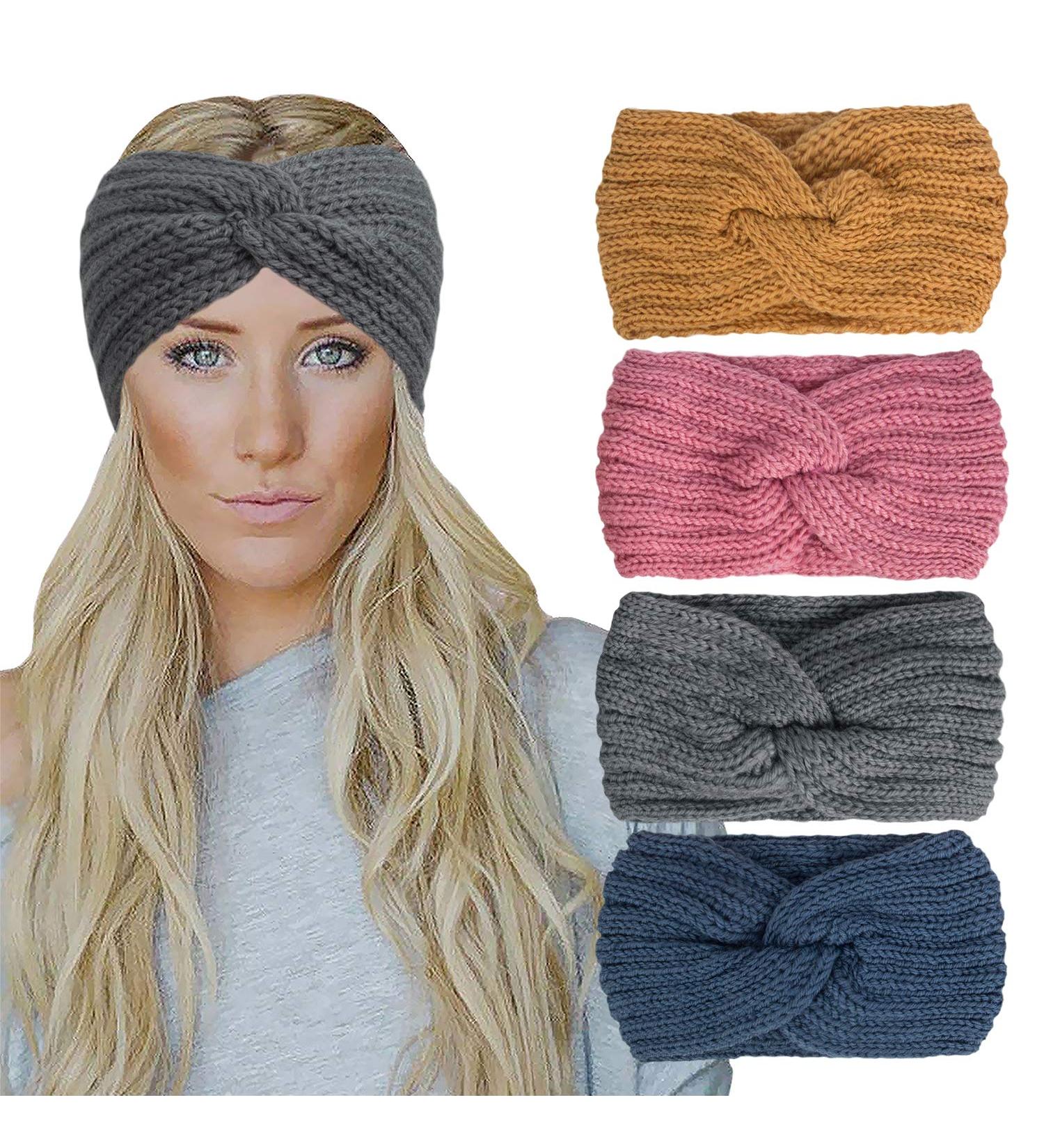 Chalier Winter Headbands for Women - 4 Pack Knitted Ear Warmer Headband with Crochet Bow Twist - Blue (06 Multicolor) - Buy Online on GoSupps.com