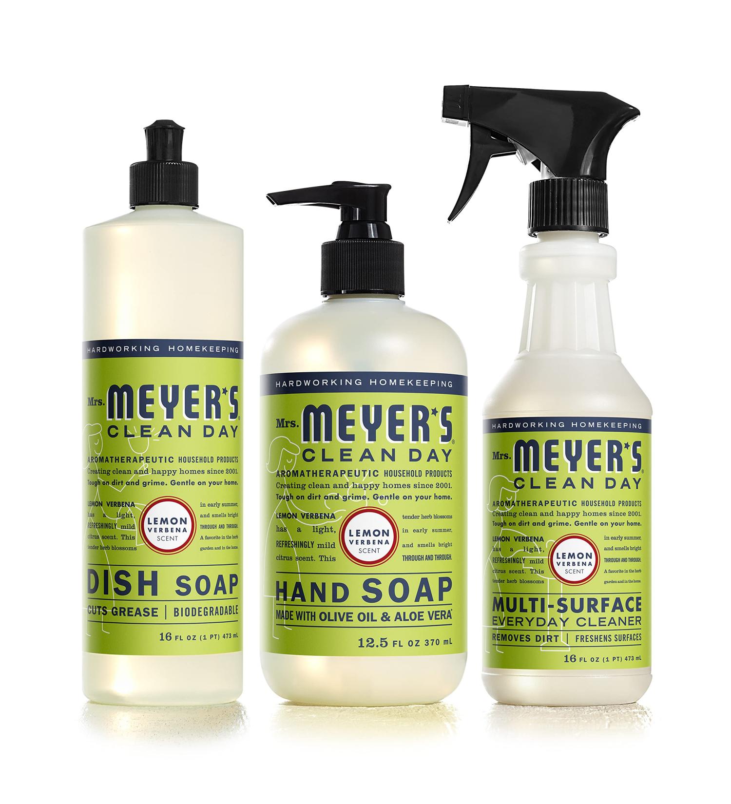 Mrs. Meyer's Kitchen Essentials Set - Lemon Verbena | Hand Soap, Dish Soap, All Purpose Cleaner - 3 Count Pack - Buy Online on GoSupps.com