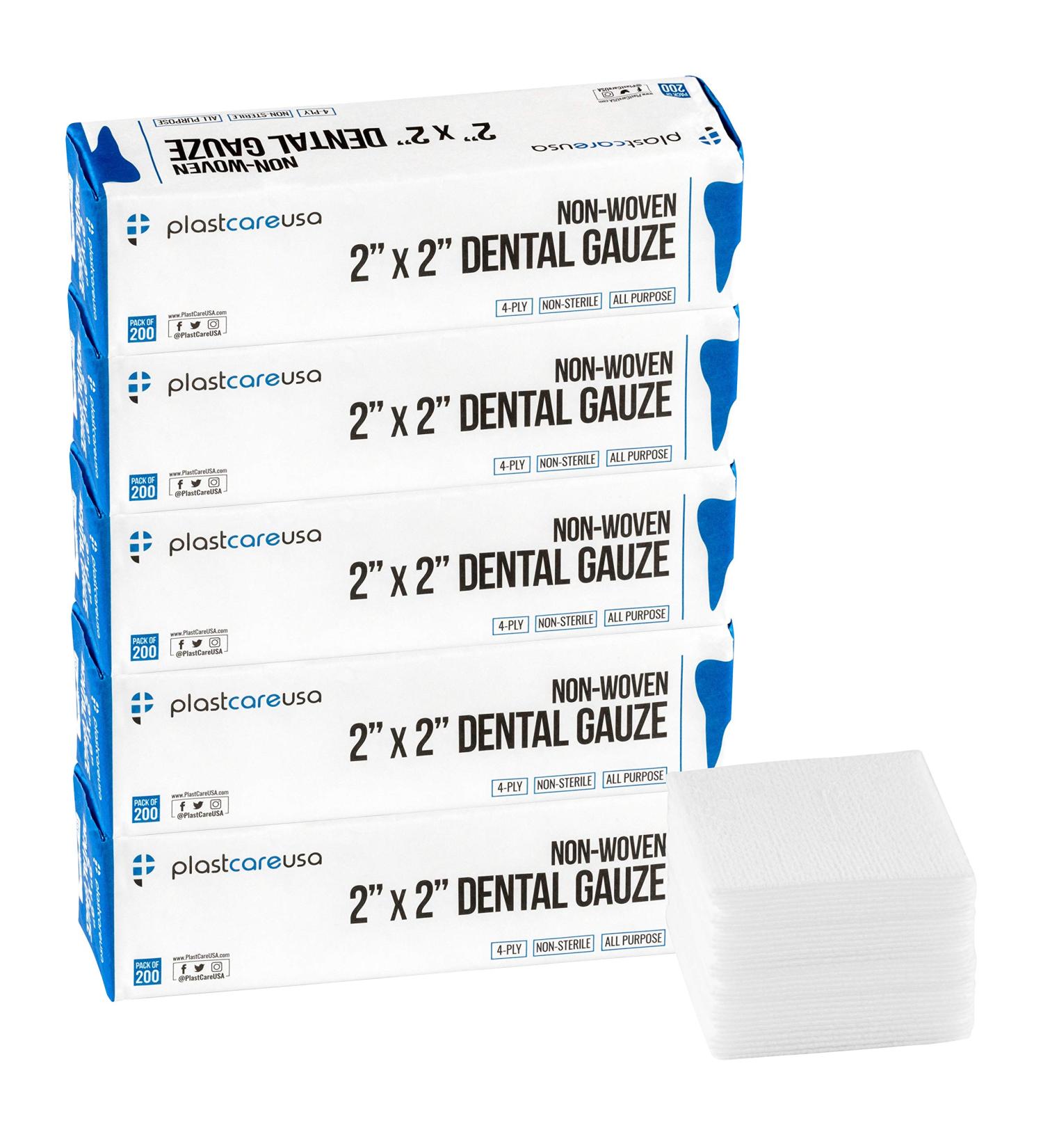 1000 4 Ply 2x2 Inch Non Woven Sponges - Dental Gauze Esthetic Wipes - 5 Packs of 200 each - Non Sterile - 200 Count per Pack - Buy Online on GoSupps.com