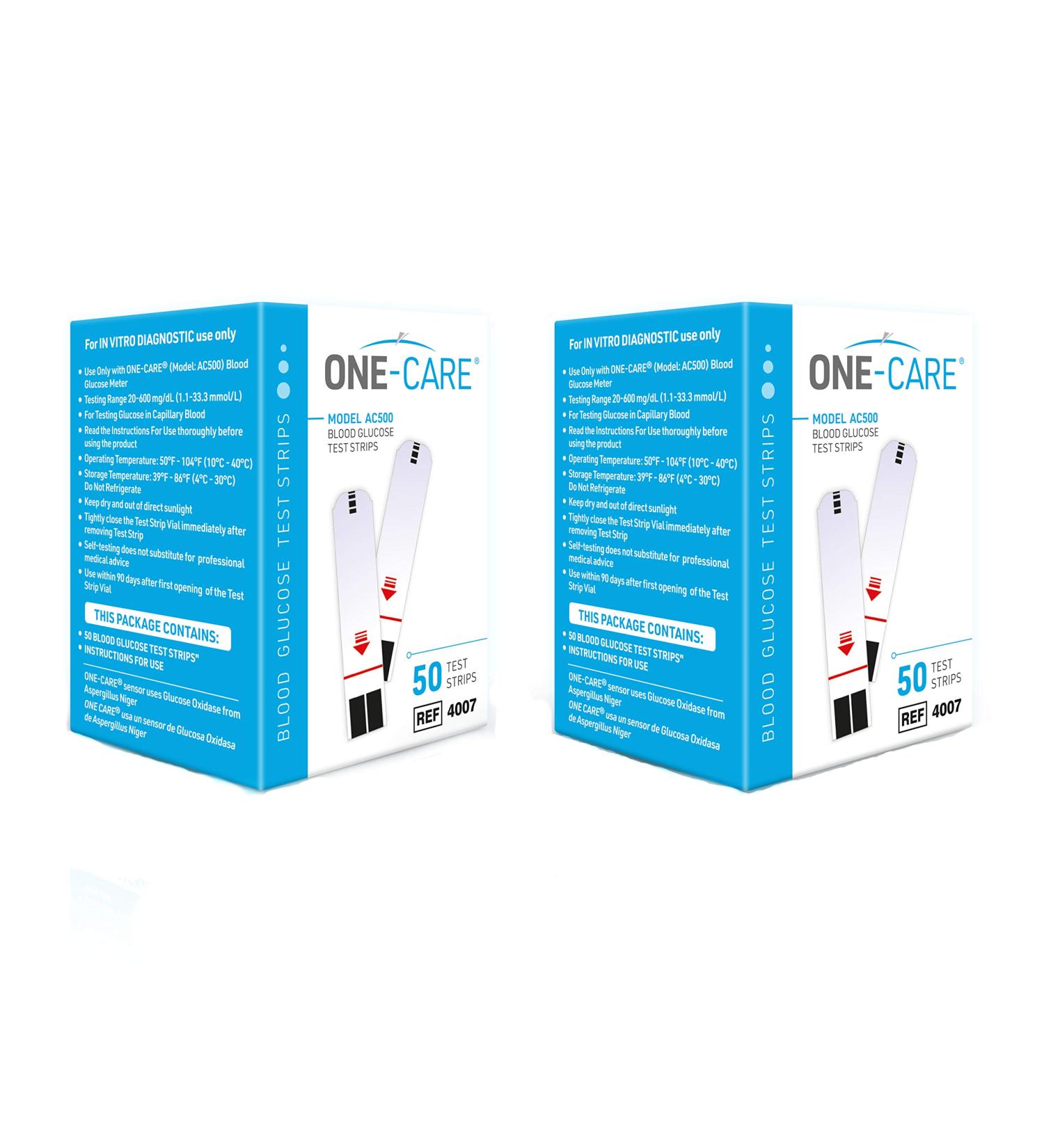 ONE-CARE 100 Count Blood Glucose Test Strips - Precision Sugar Measurement for Diabetics - 2 Boxes of 50 Each - Buy Online on GoSupps.com