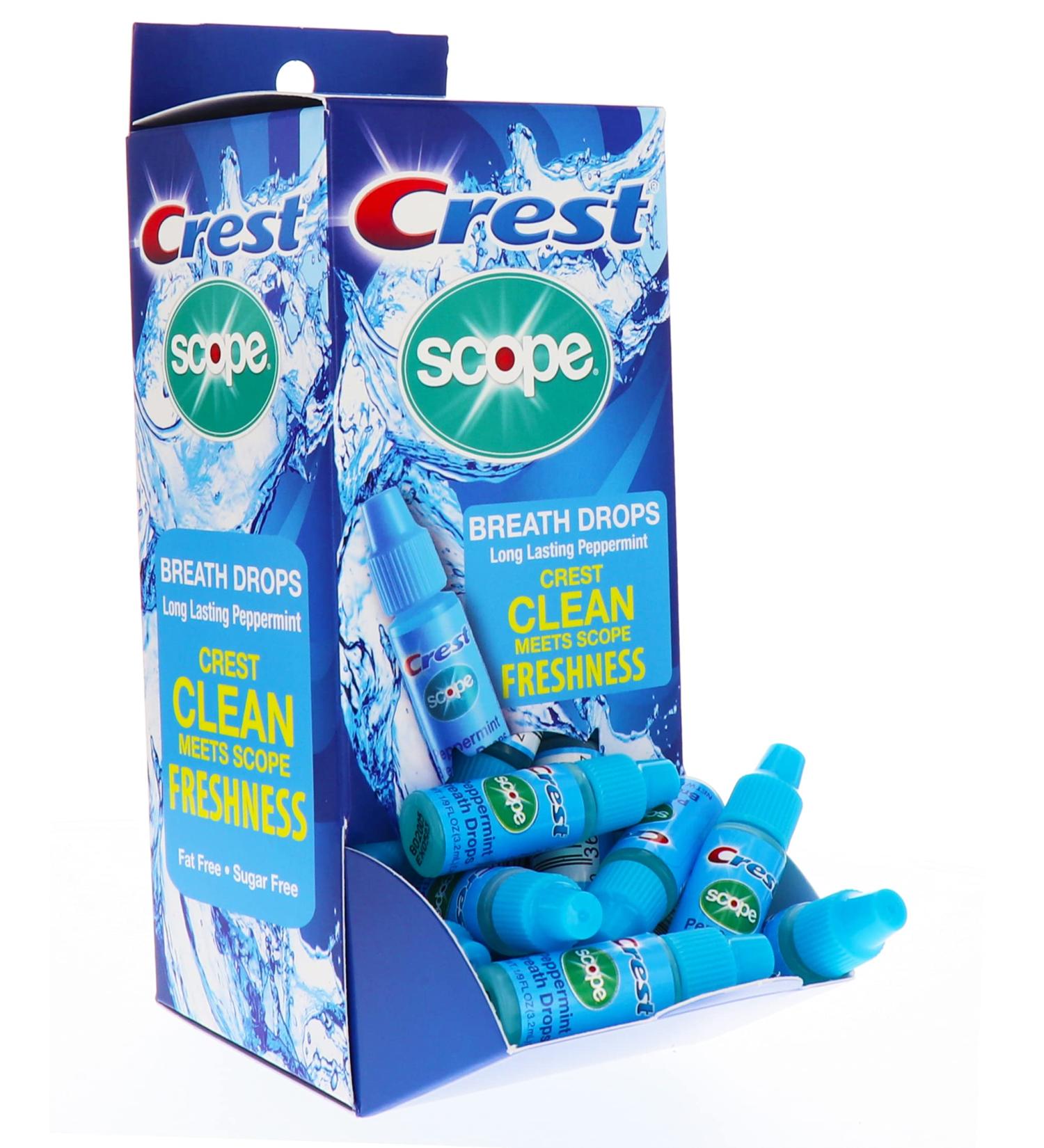 Crest Scope Breath Drops - Long Lasting PEPPERMINT - Crest Clean meets Scope Freshness - Gravity Feed Display - 50 Count 3.2mL Drops - Buy Online on GoSupps.com