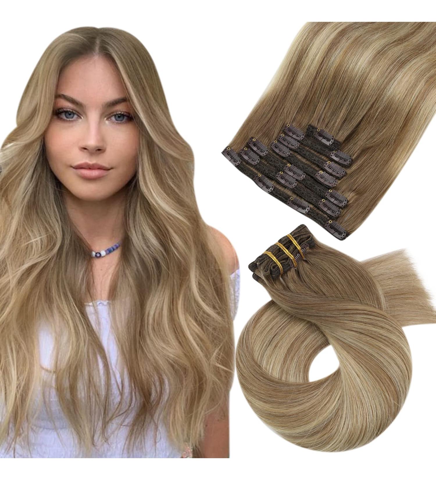 Moresoo Clip-In Extensions - Real Remy Hair Light Brown & Gold Blonde Balayage (7 PCs 120g 45cm) | Smooth Thick Human Hair - Buy Online on GoSupps.com