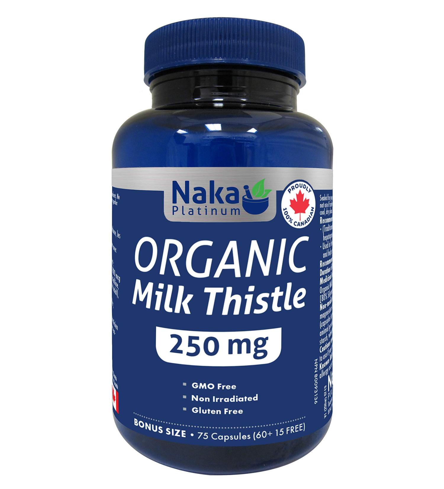 Naka Platinum ORGANIC Milk Thistle 250 mg per capsule - 75 Veggie caps BONUS SIZE (60+15 FREE) - Buy Online on GoSupps.com