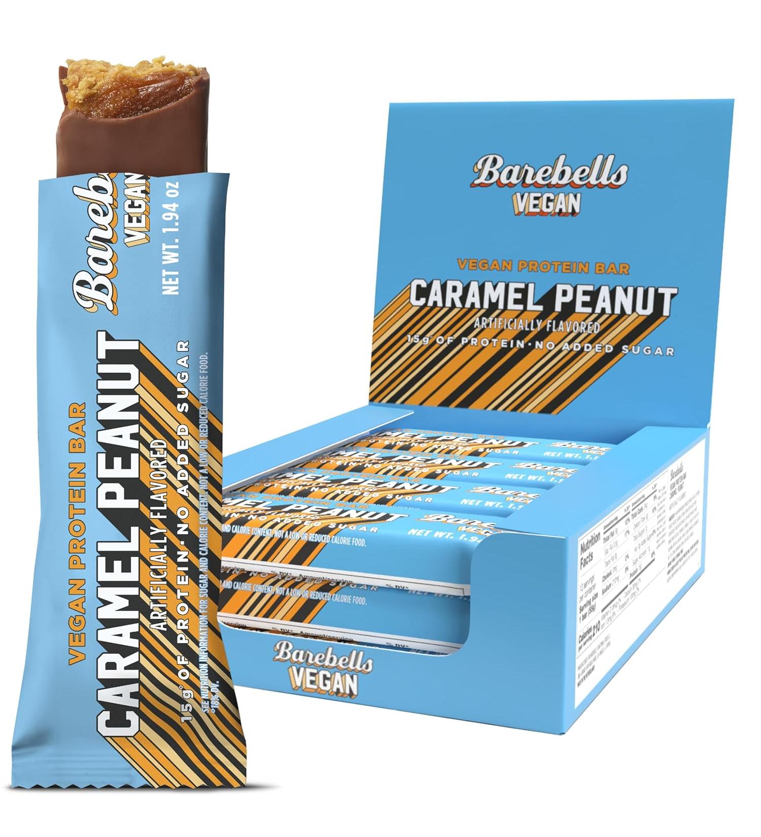 BAREBELLS Plant Based Protein Bars - Peanut Caramel - Pack of 12 - 1.94 Oz. - Buy Online on GoSupps.com