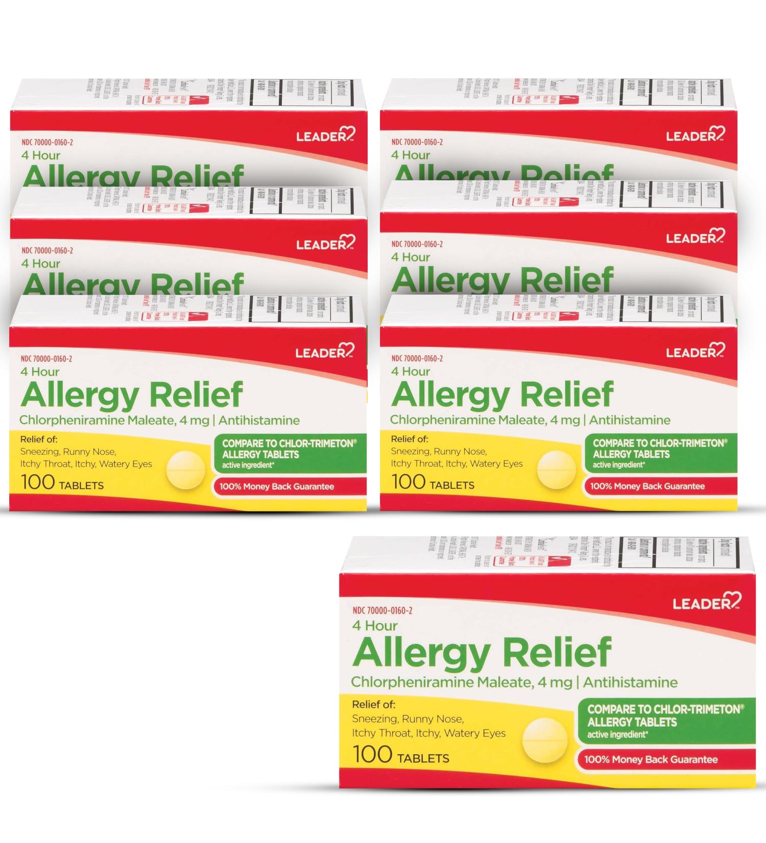Leader 4 Hour Allergy Relief Chlorpheniramine Maleate Tablets Antihistamine 4 mg 100 Count (Pack of 6) - Buy Online on GoSupps.com