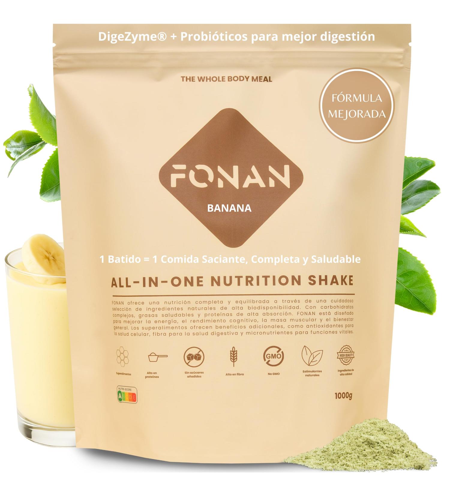 FONAN Replacement shakes for healthy meals and breakfast for a complete diet 12 kg satiating smoothies with vitamins minerals carbohydrates protein powder spirulina and baobab silver - Buy Online on GoSupps.com