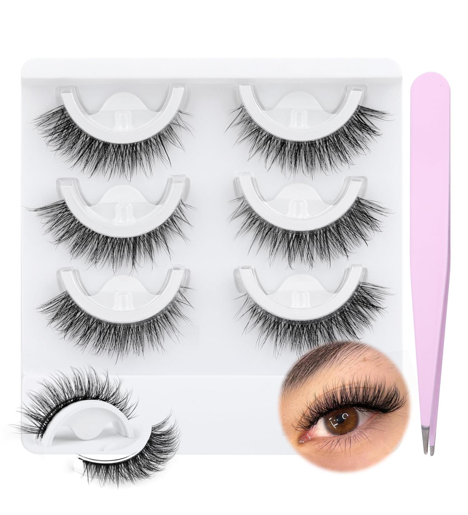 WiwoSEO Self Adhesive Eyelashes | No Glue Needed Natural Look Reusable & Waterproof - 3 Pairs Pack (A-16MM) - Fluffy Wispy Lash Extensions - Buy Online on GoSupps.com