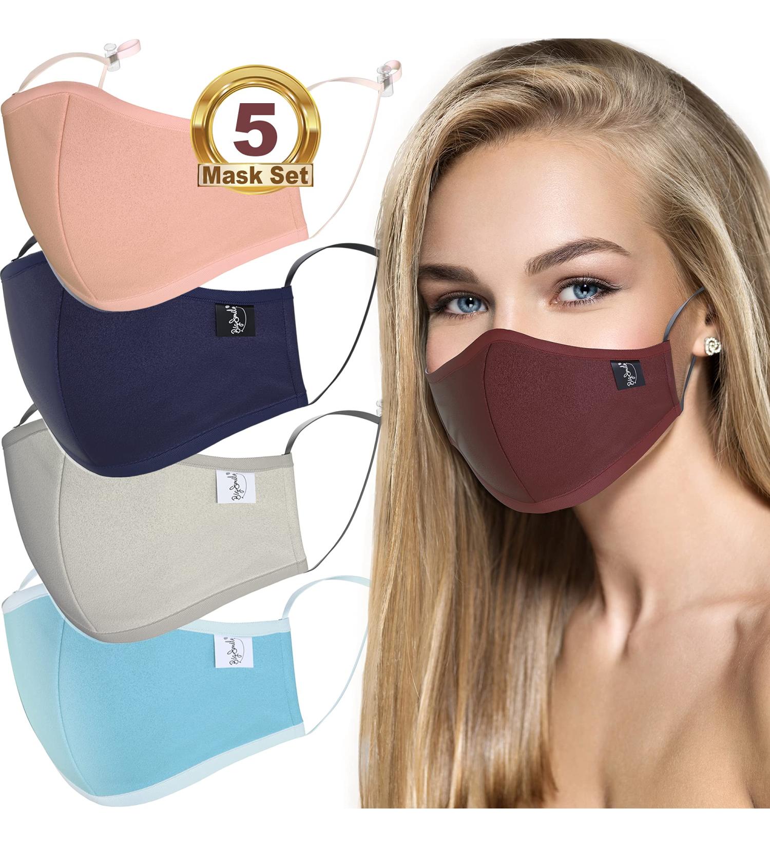 BigSmile Women's Cloth Face Masks - Washable, Reusable & Adjustable 5 Pack - Buy Online on GoSupps.com